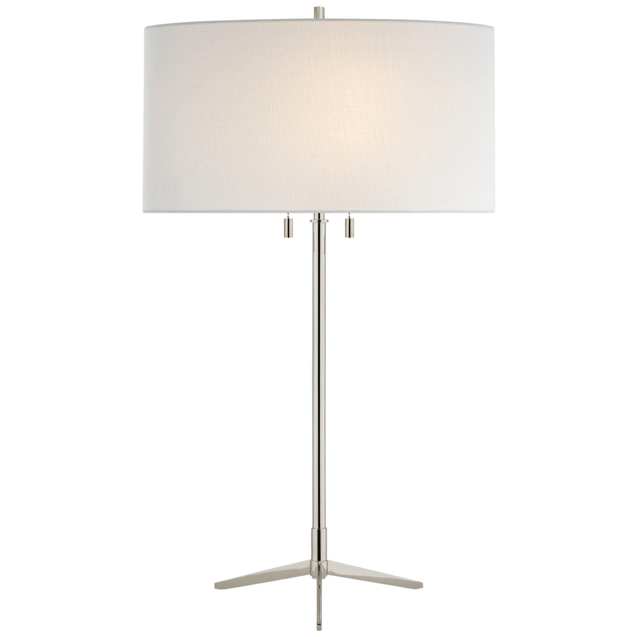Thomas O'Brien Caron Table Lamp in Polished Nickel with Linen Shade W16" x H26.5"