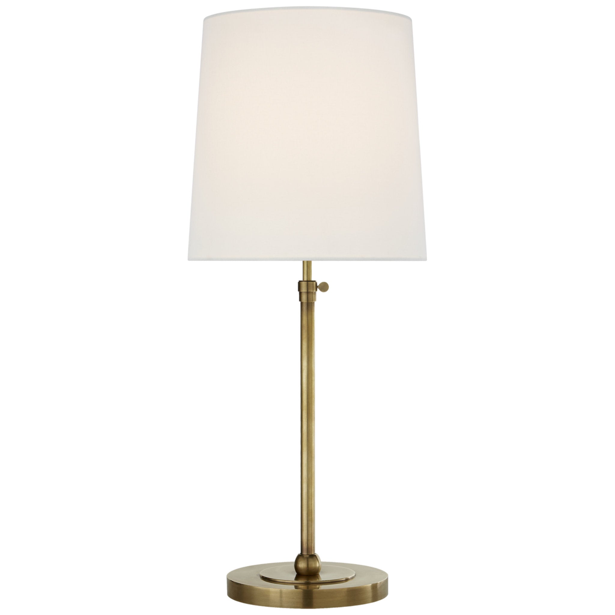 Thomas O'Brien Bryant Large Table Lamp in Hand-Rubbed Antique Brass with Linen Shade W12" x H27.5" - 31.5"