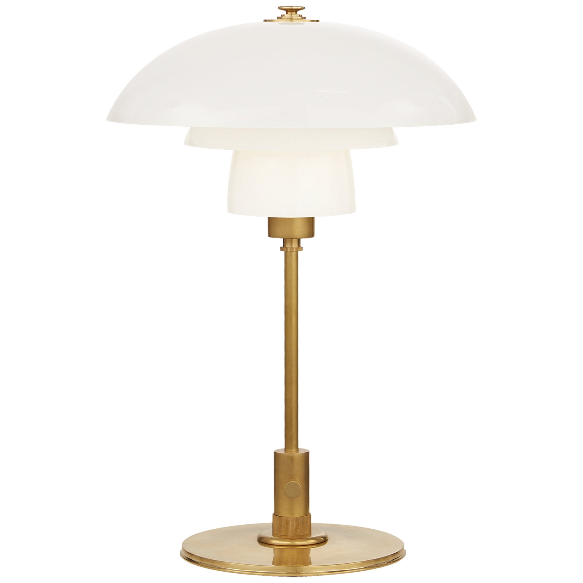 Thomas O'Brien Whitman Desk Lamp in Hand-Rubbed Antique Brass with White Glass Shade Table Lamp W12.75" x H19"