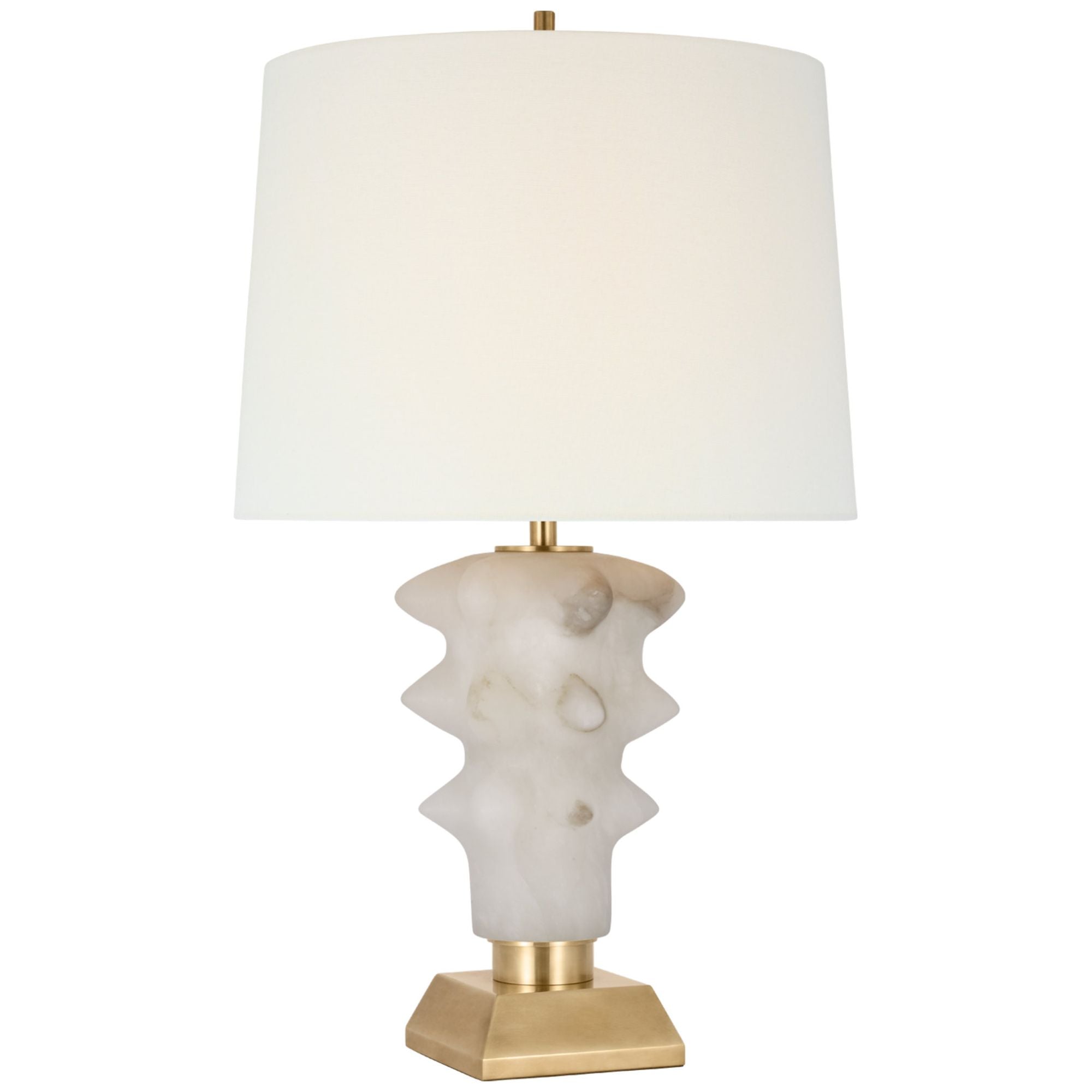 Thomas O'Brien Luxor Medium Table Lamp in Alabaster and Hand-Rubbed Antique Brass with Linen Shade W14.5" x H25.25"