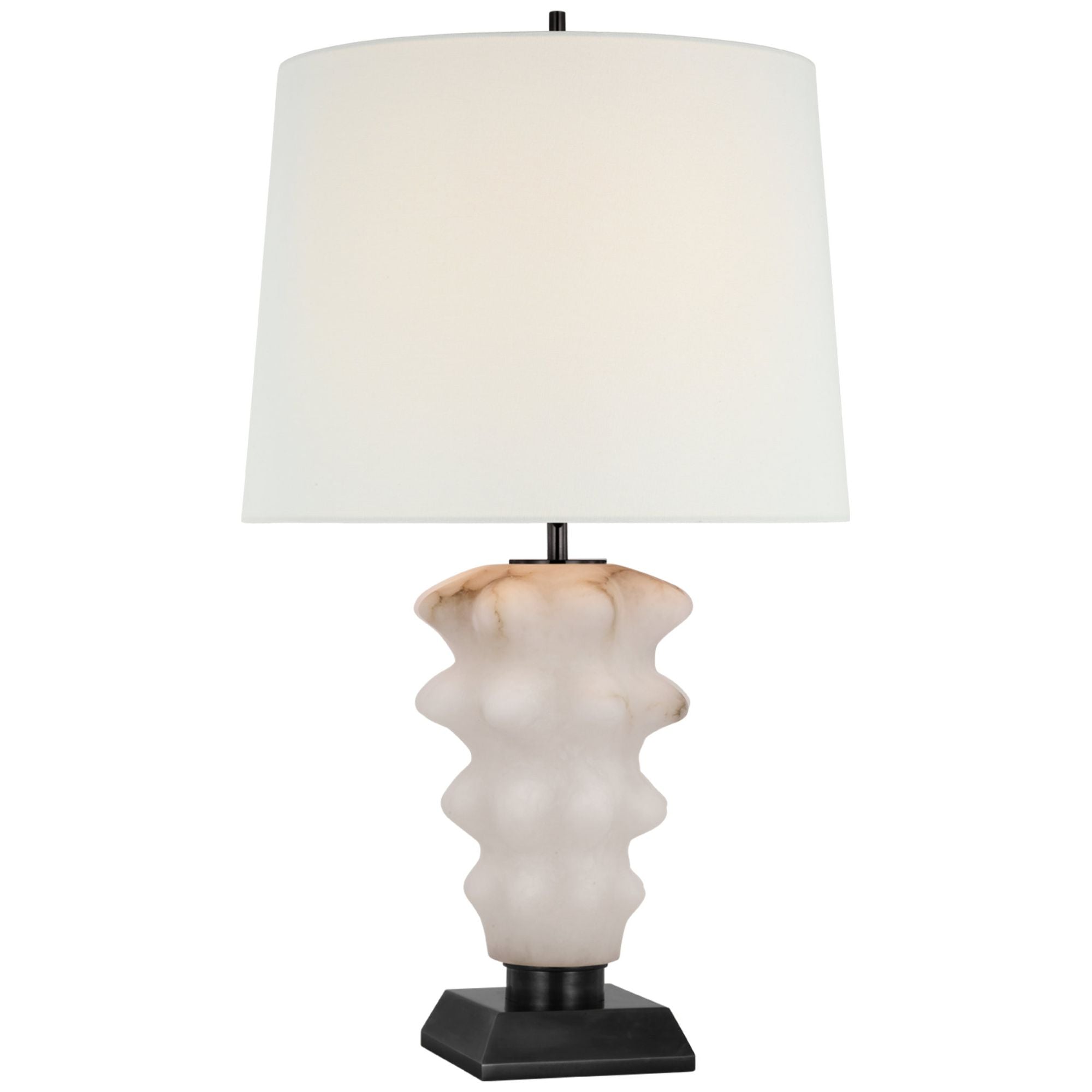 Thomas O'Brien Luxor Large Table Lamp in Alabaster and Bronze with Linen Shade W18" x H31.5"