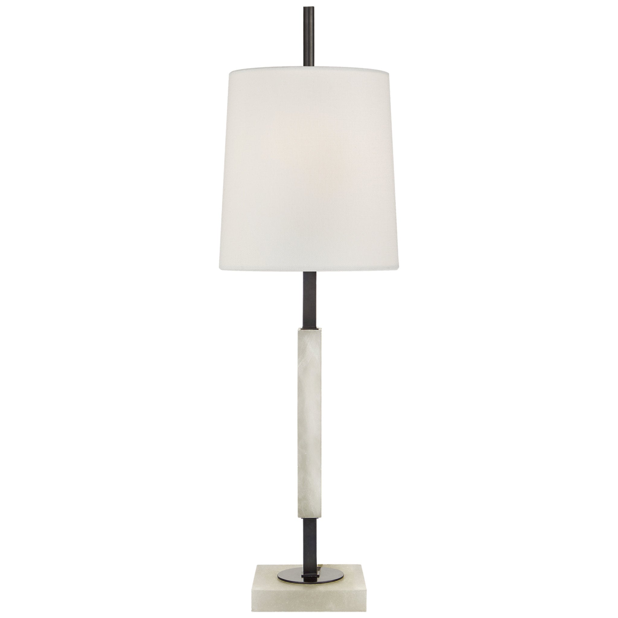 Thomas O'Brien Lexington Medium Table Lamp in Bronze and Alabaster with Linen Shade W9.25" x H31.75"