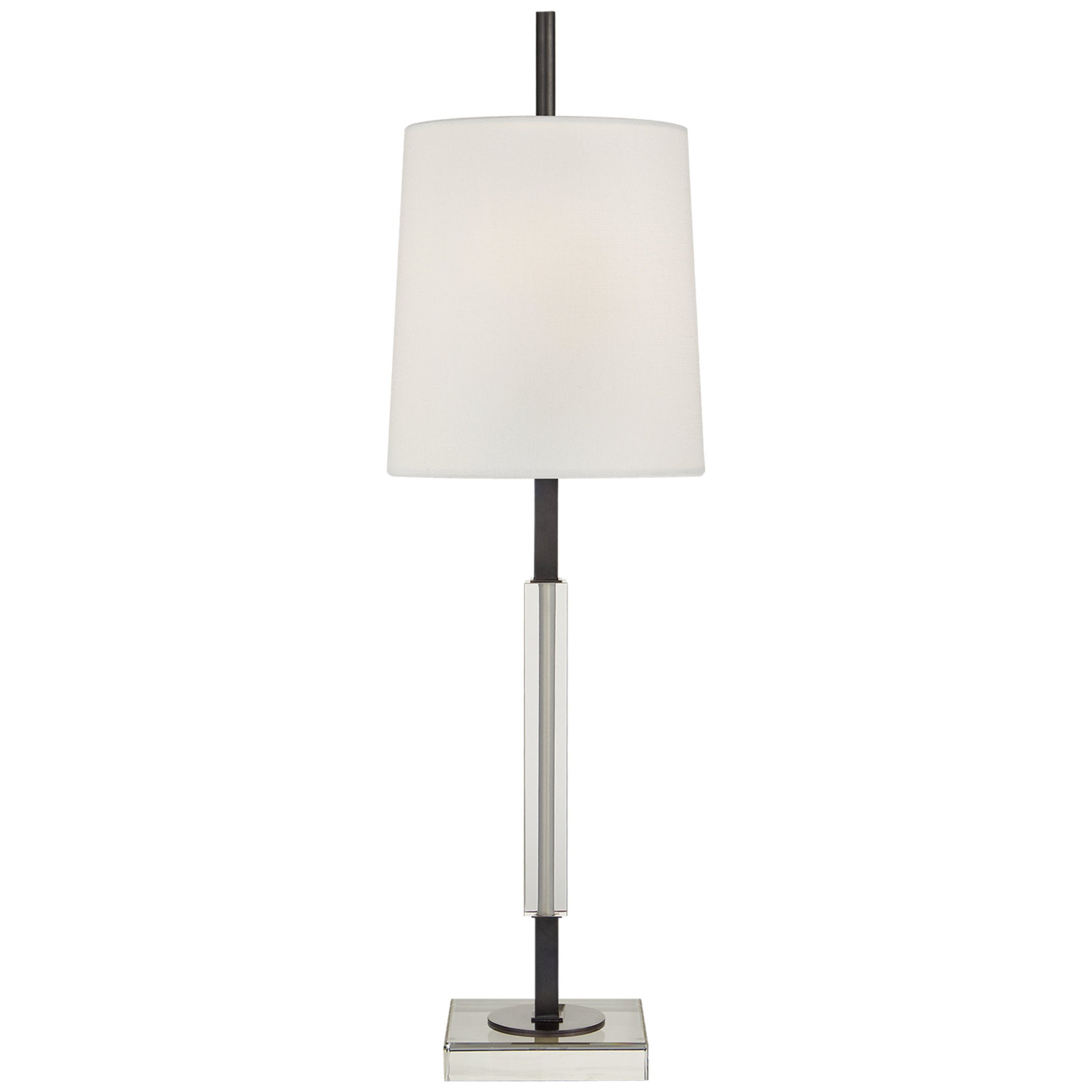 Thomas O'Brien Lexington Medium Table Lamp in Bronze and Crystal with Linen Shade W9.25" x H31.75"