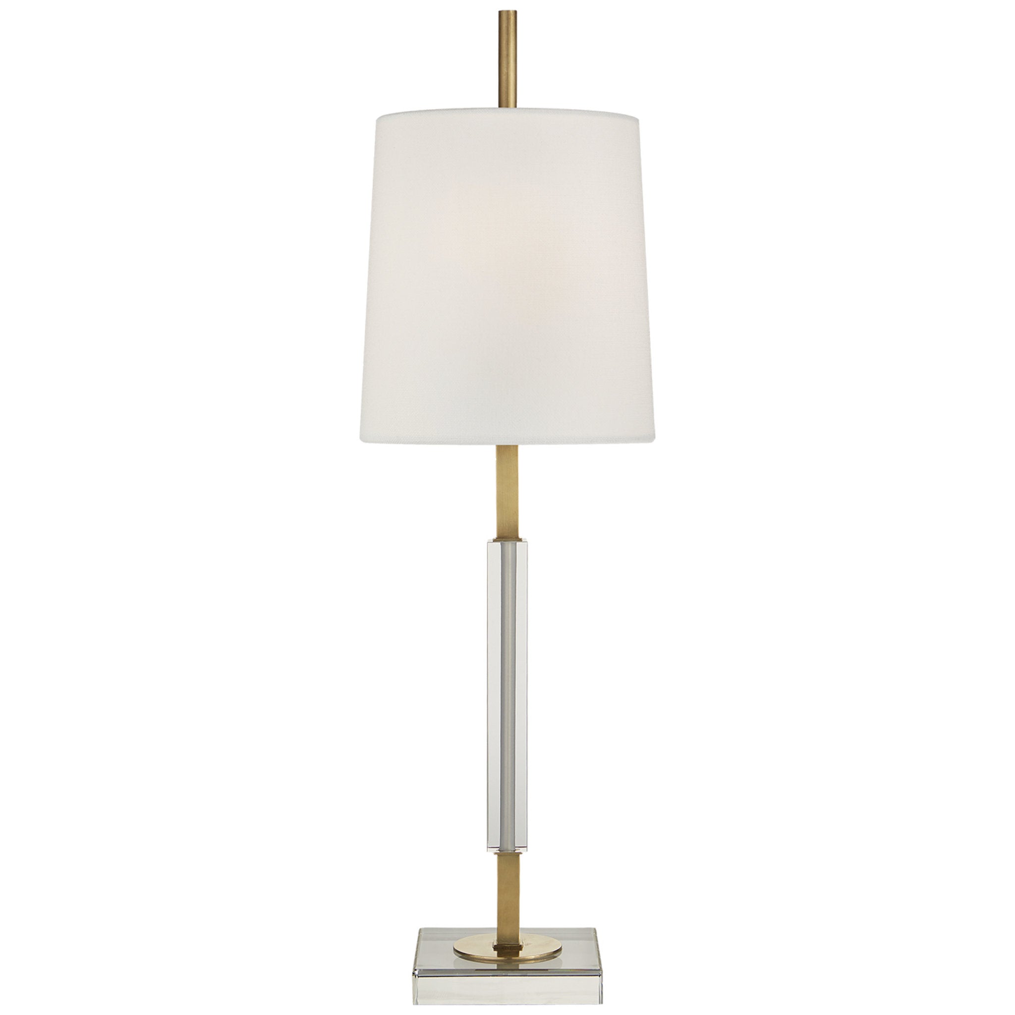 Thomas O'Brien Lexington Medium Table Lamp in Hand-Rubbed Antique Brass and Crystal with Linen Shade W9.25" x H31.75"