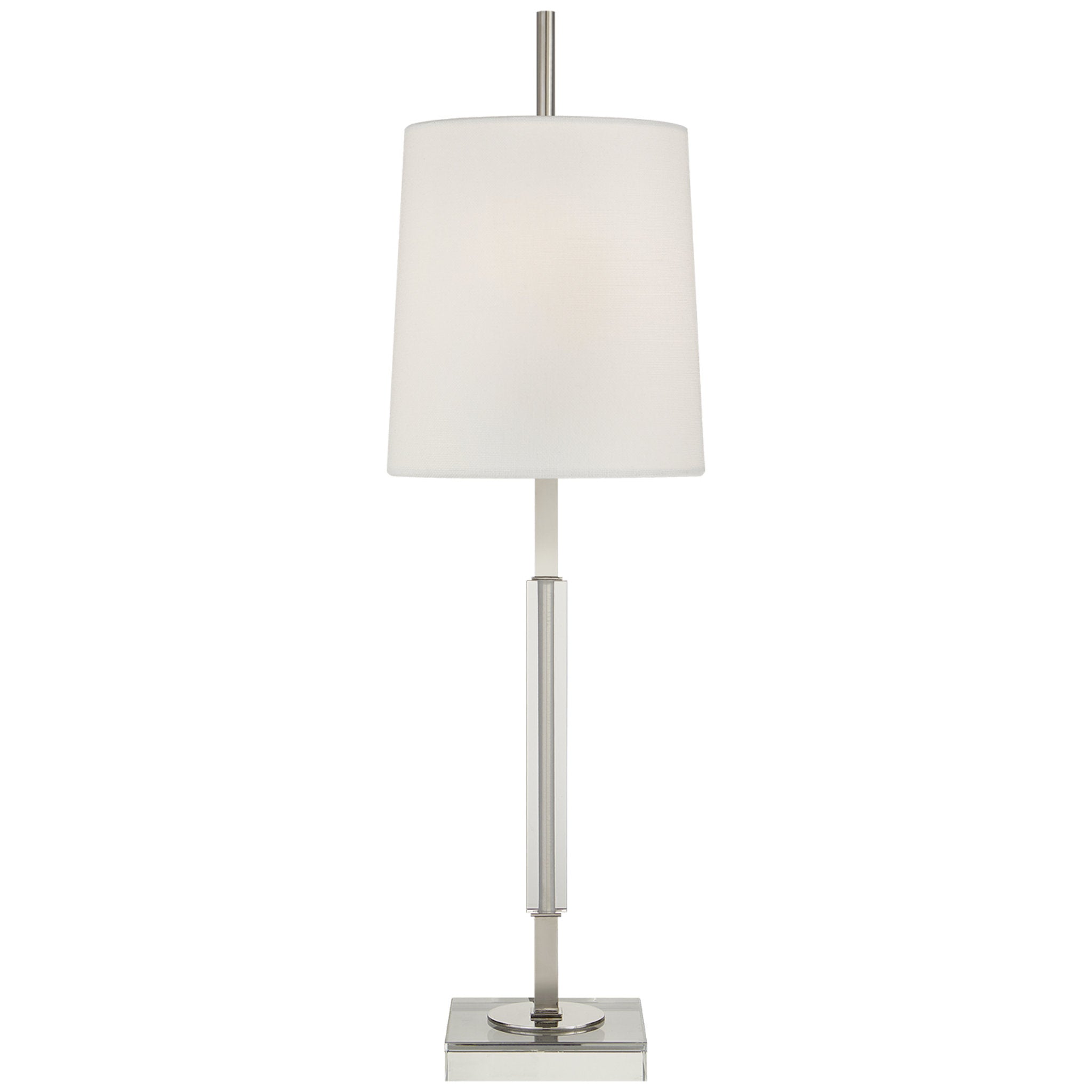 Thomas O'Brien Lexington Medium Table Lamp in Polished Nickel and Crystal with Linen Shade W9.25" x H31.75"