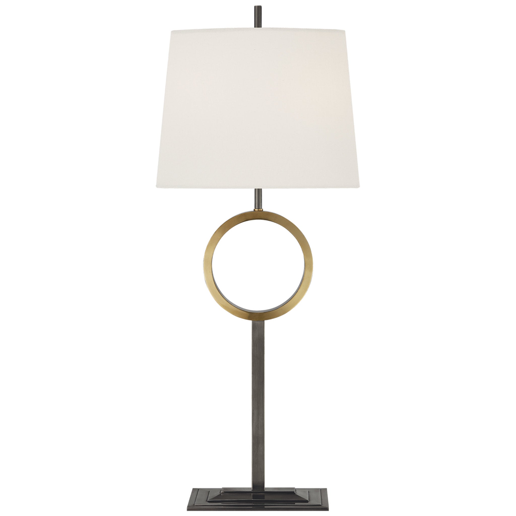 Thomas O'Brien Simone Medium Buffet Lamp in Bronze and Hand-Rubbed Antique Brass with Linen Shade Table Lamp W12.75" x H33"