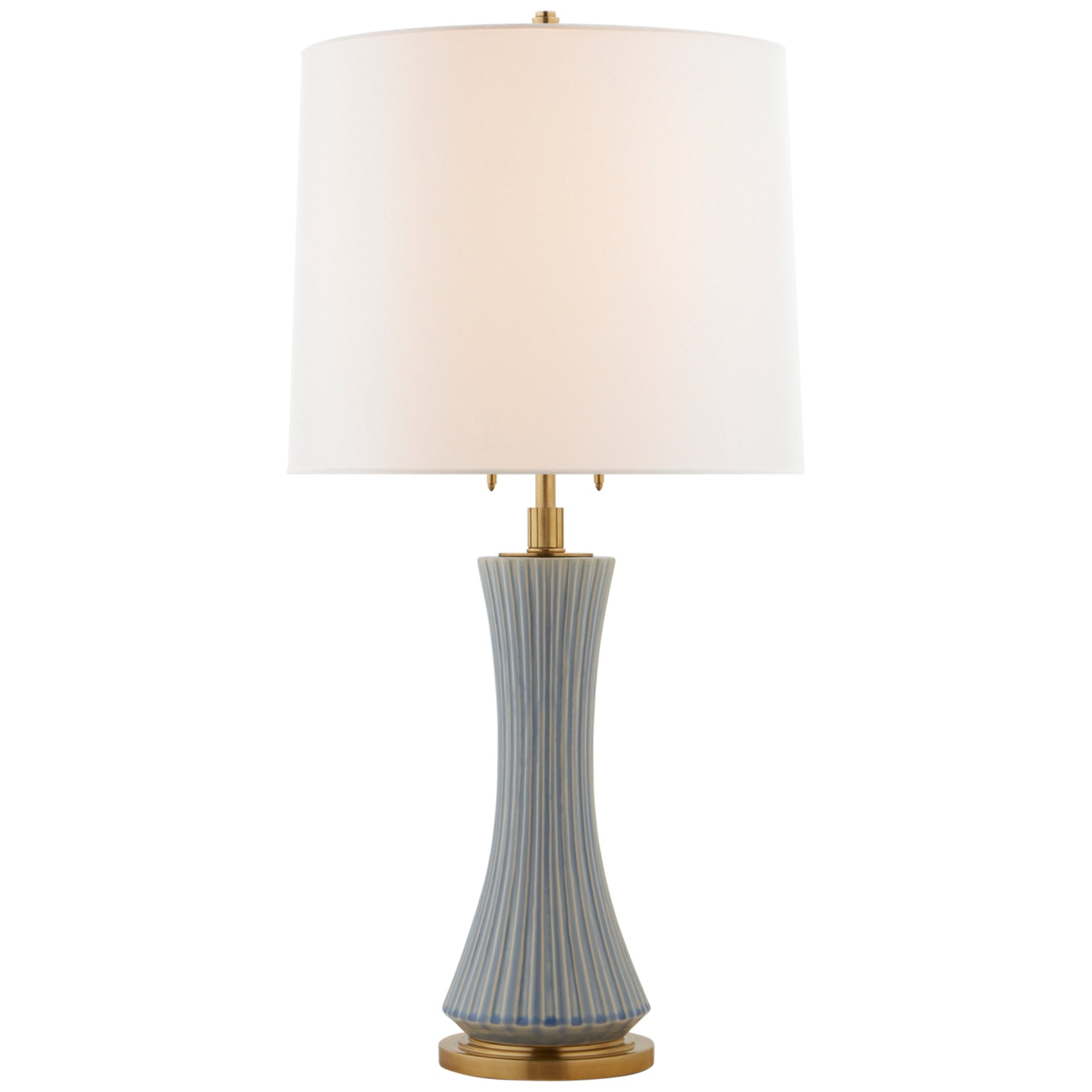 Thomas O'Brien Elena Large Table Lamp in Polar Blue Crackle with Linen Shade W16" x H31" - 33.5"