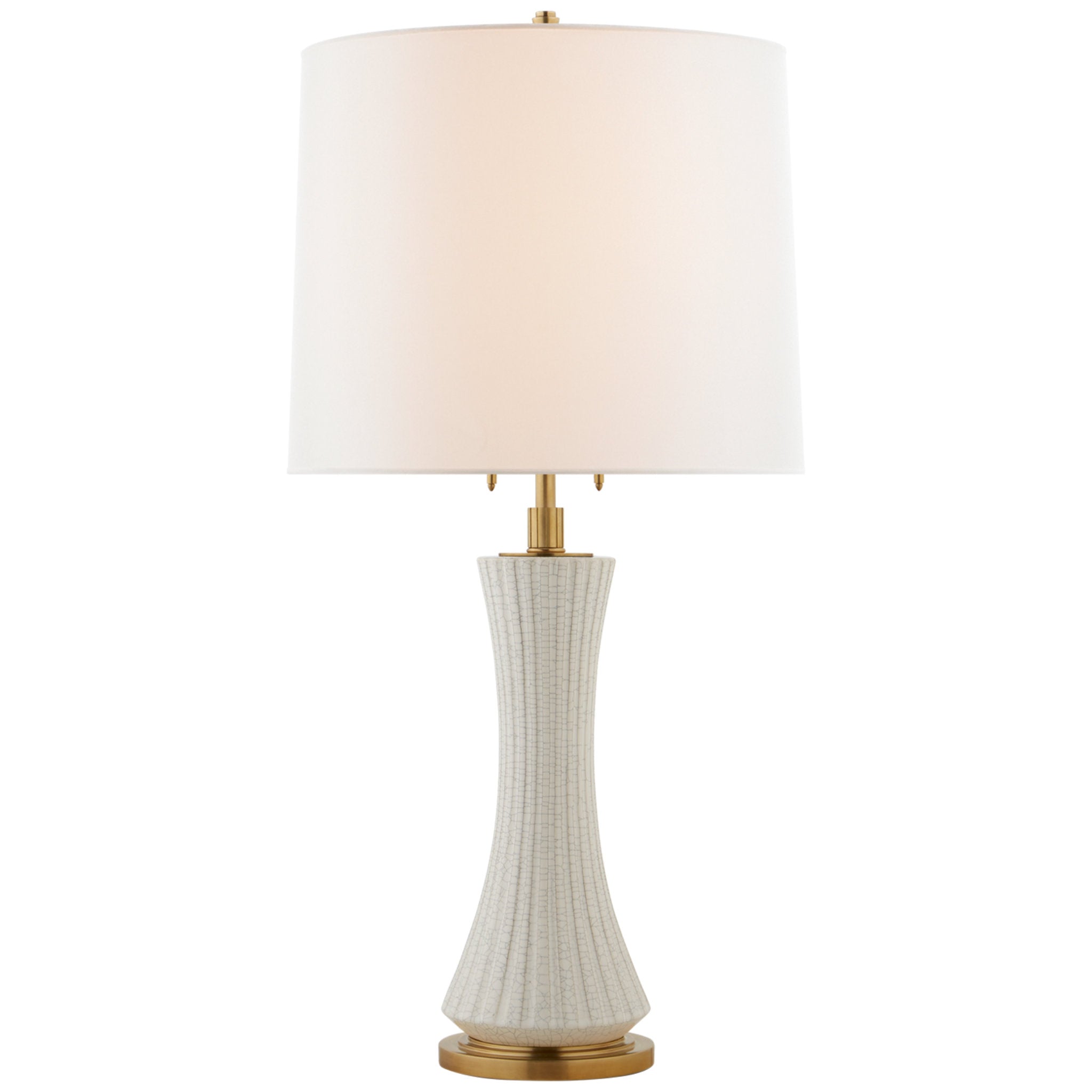 Thomas O'Brien Elena Large Table Lamp in White Crackle with Linen Shade W16" x H31" - 33.5"