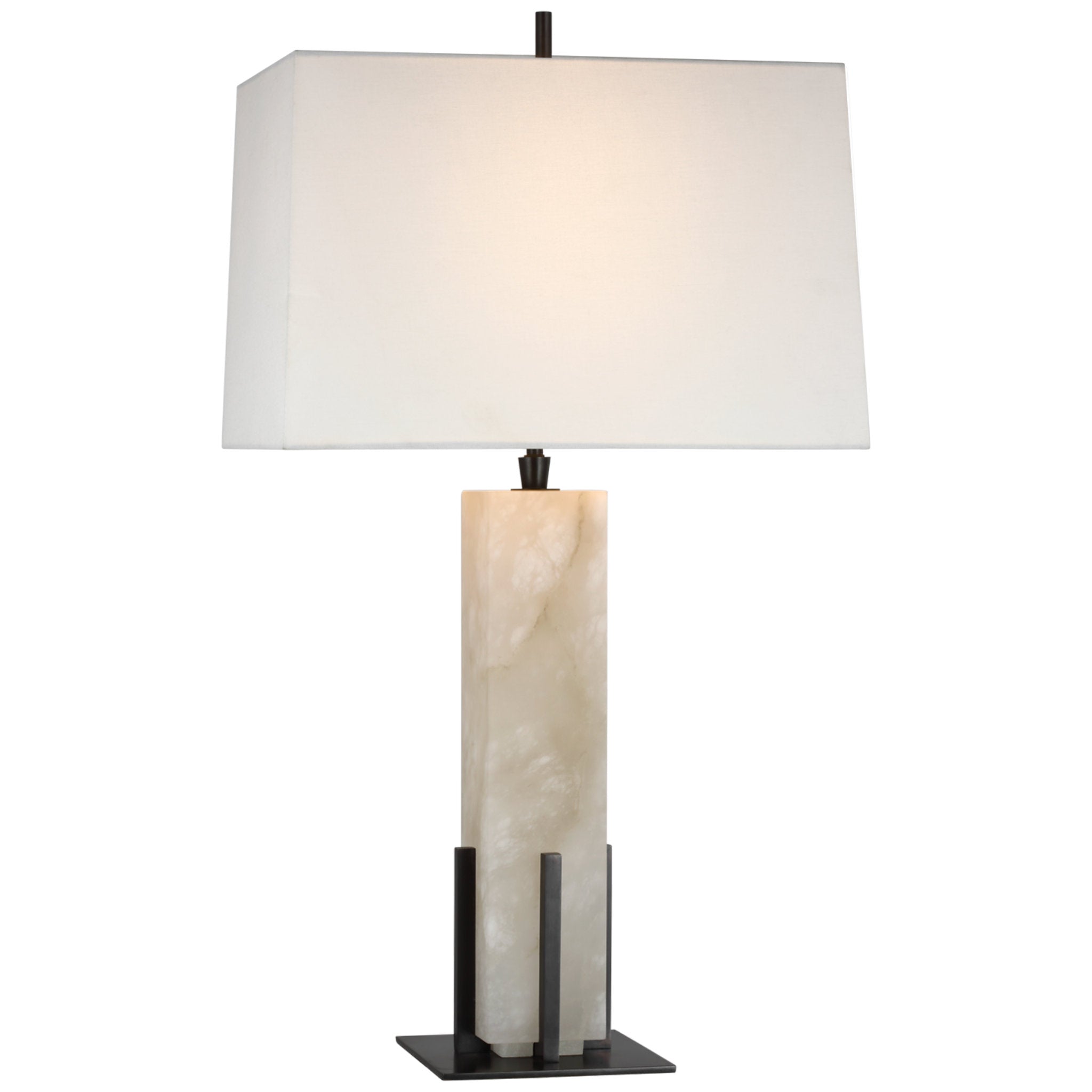 Thomas O'Brien Gironde Large Table Lamp in Alabaster and Bronze with Linen Shade W17" x H31.25"