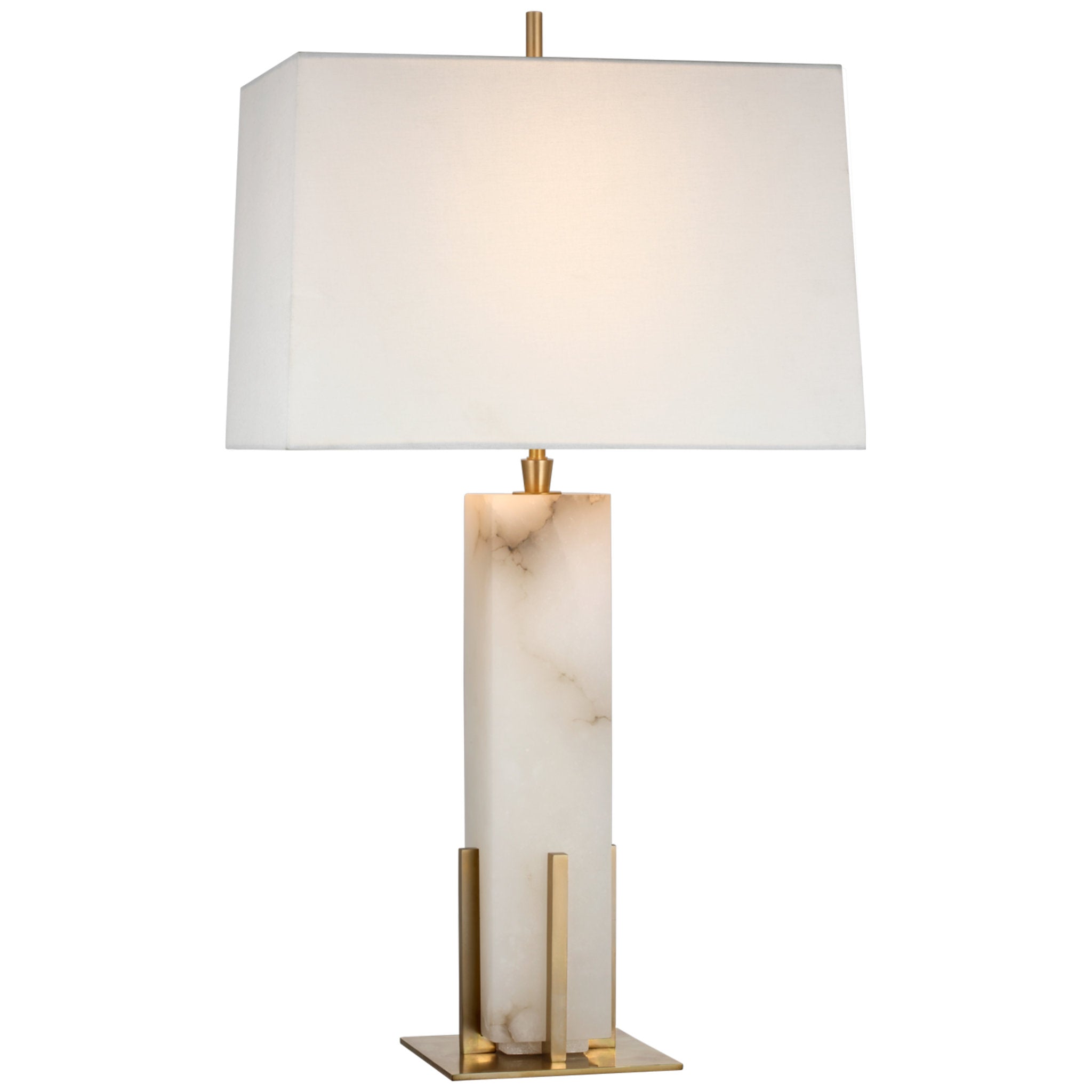 Thomas O'Brien Gironde Large Table Lamp in Alabaster and Hand-Rubbed Antique Brass with Linen Shade W17" x H31.25"