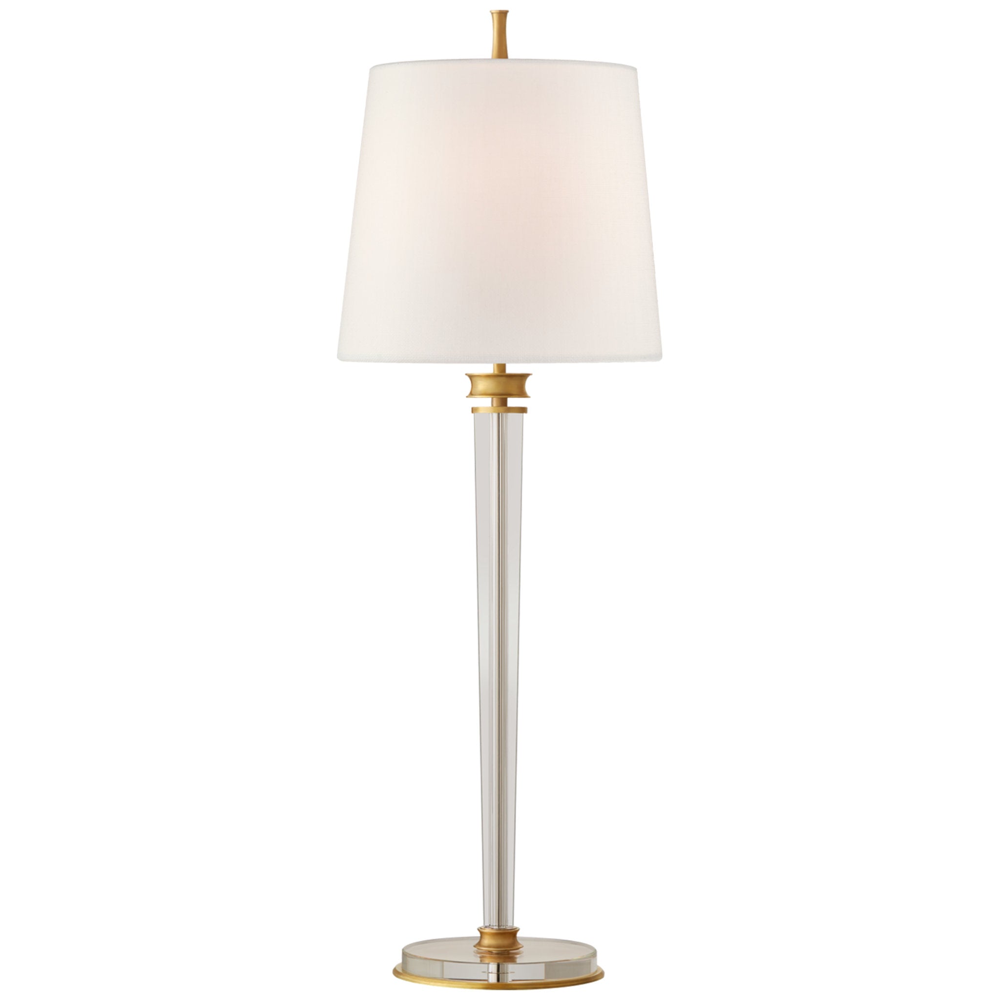 Thomas O'Brien Lyra Buffet Lamp in Hand-Rubbed Antique Brass and Crystal with Linen Shade Table Lamp W12" x H35.75"