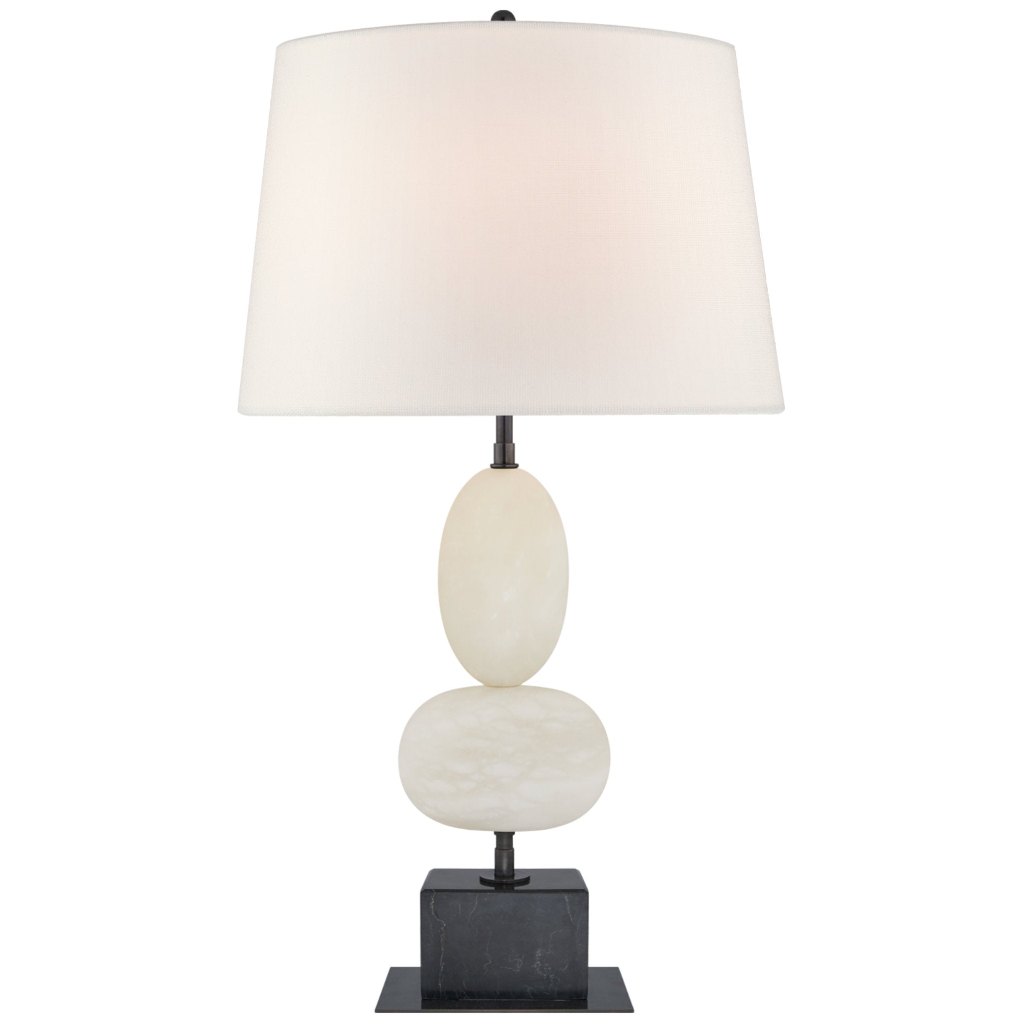 Thomas O'Brien Dani Medium Table Lamp in Alabaster and Black Marble with Linen Shades W15.75" x H28"