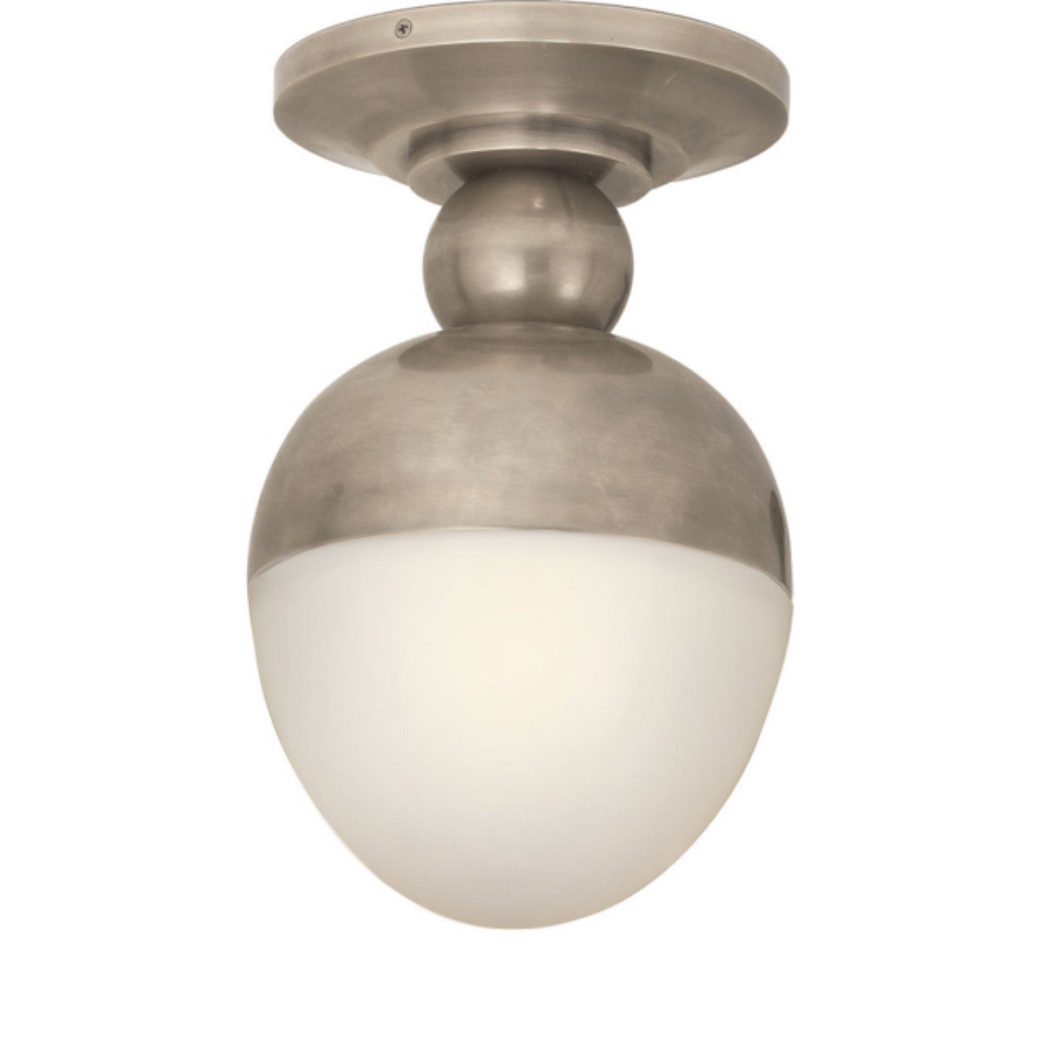 Thomas O'Brien Clark Flush Mount in Antique Nickel with White Glass Ceiling Light W7.5" x H12.75"
