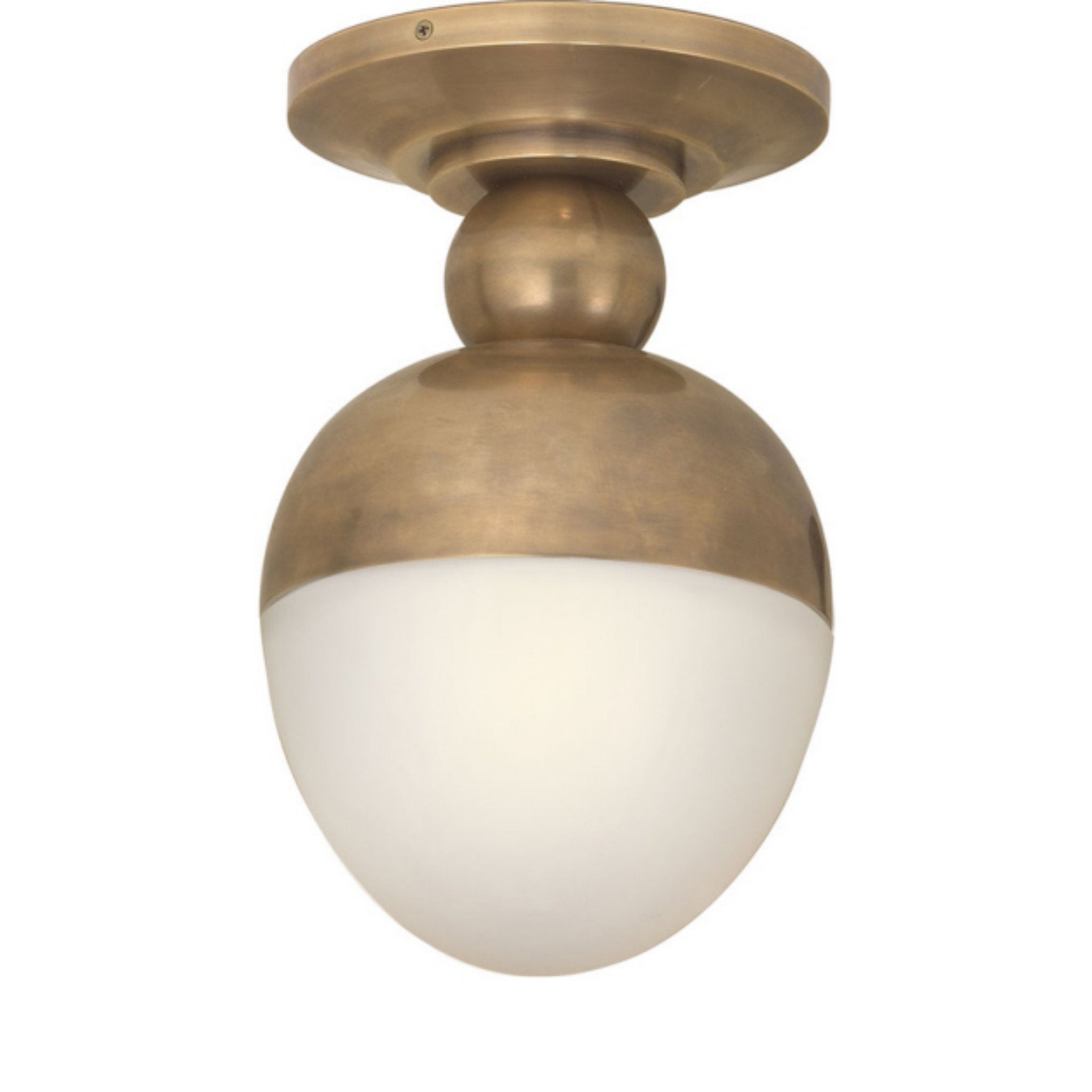 Thomas O'Brien Clark Flush Mount in Hand-Rubbed Antique Brass with White Glass Ceiling Light W7.5" x H12.75"