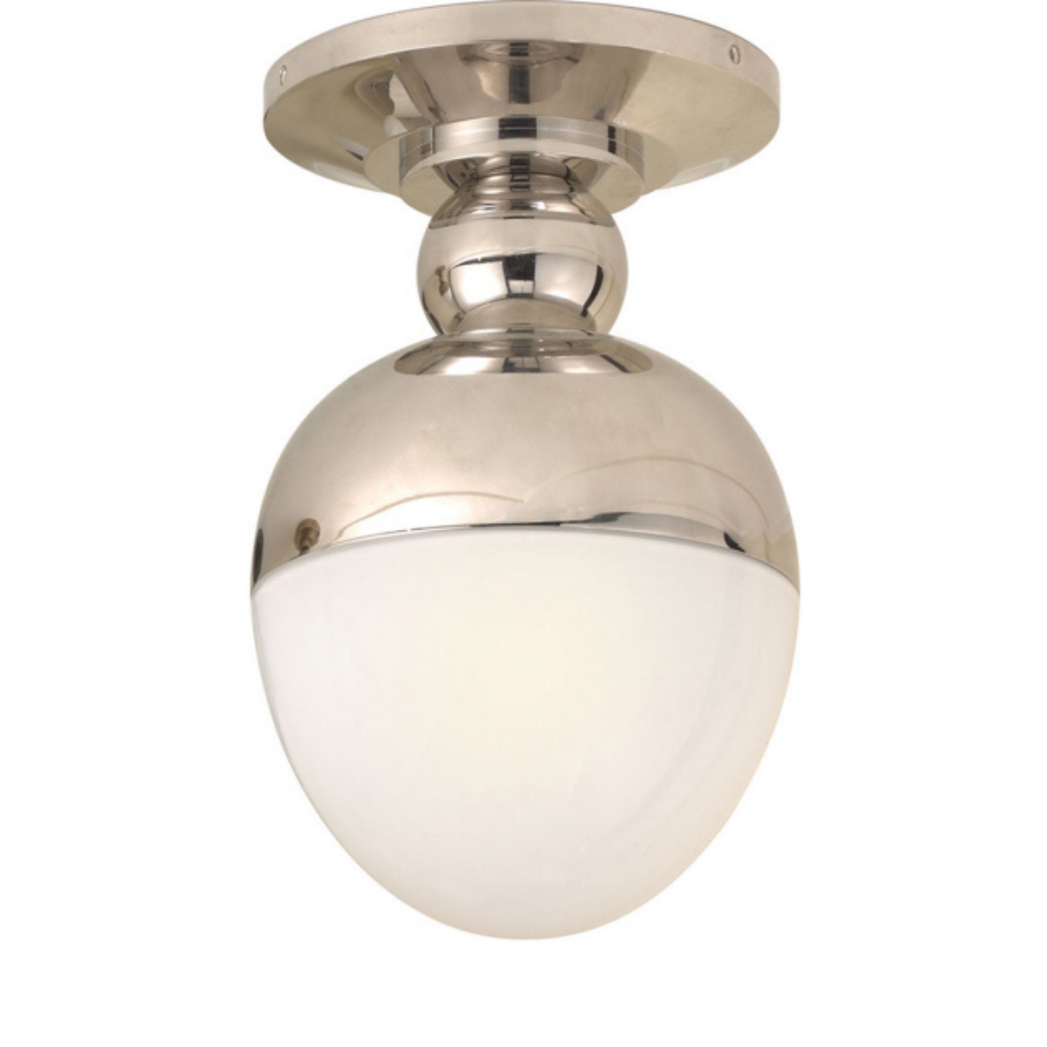 Thomas O'Brien Clark Flush Mount in Polished Nickel with White Glass Ceiling Light W7.5" x H12.75"