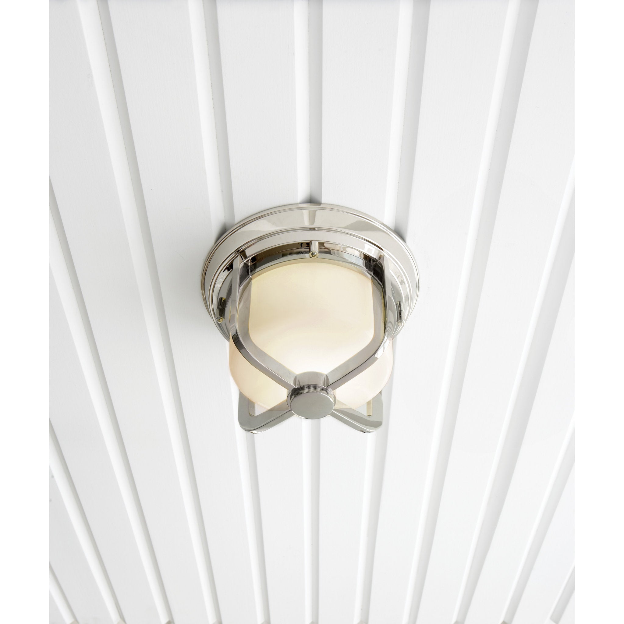 Thomas O'Brien Milton Short Flush Mount in Polished Nickel with White Glass Ceiling Light W9.5" x H6"