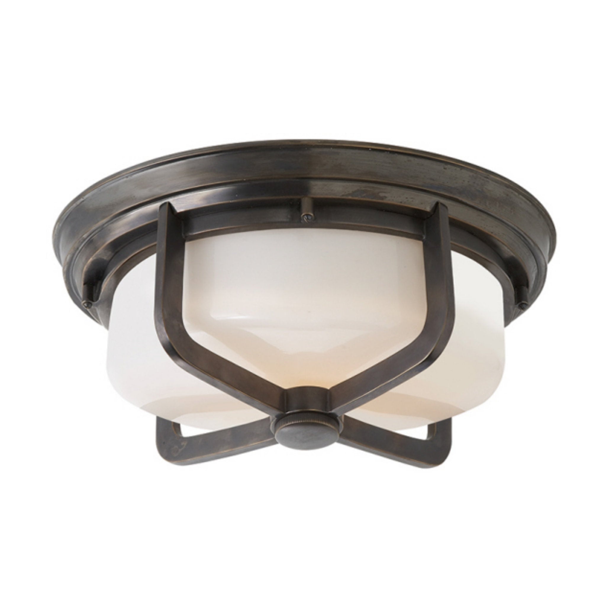 Thomas O'Brien Milton Large Flush Mount in Bronze with White Glass Ceiling Light W14.5" x H6"