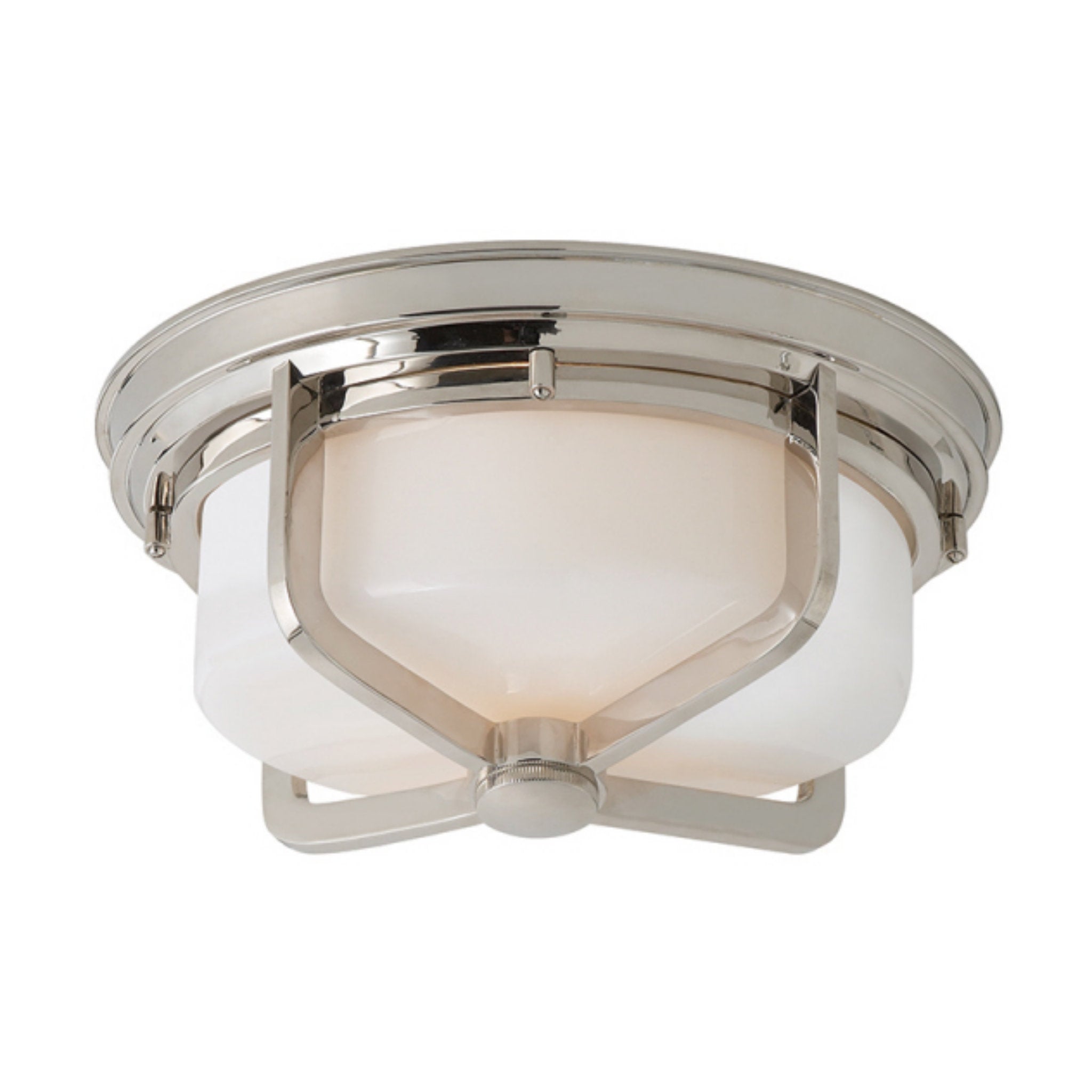 Thomas O'Brien Milton Large Flush Mount in Polished Nickel with White Glass Ceiling Light W14.5" x H6"