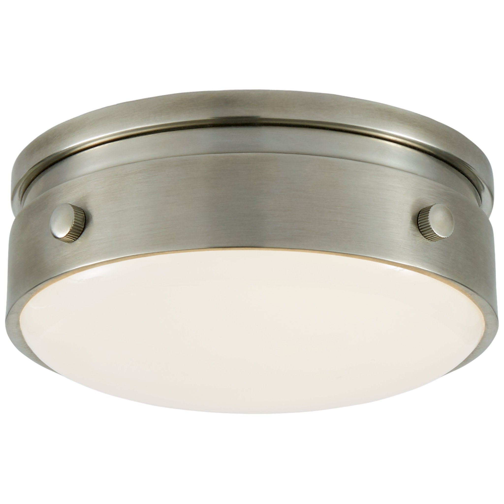 Thomas O'Brien Hicks 5.5" Solitaire Flush Mount in Antique Nickel with White Glass Ceiling Light W5.5" x H2.5"