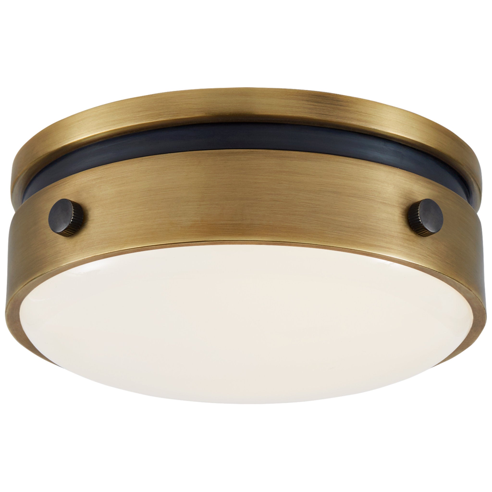 Thomas O'Brien Hicks 5.5" Solitaire Flush Mount in Bronze and Hand-Rubbed Antique Brass with White Glass Ceiling Light W5.5" x H2.5"