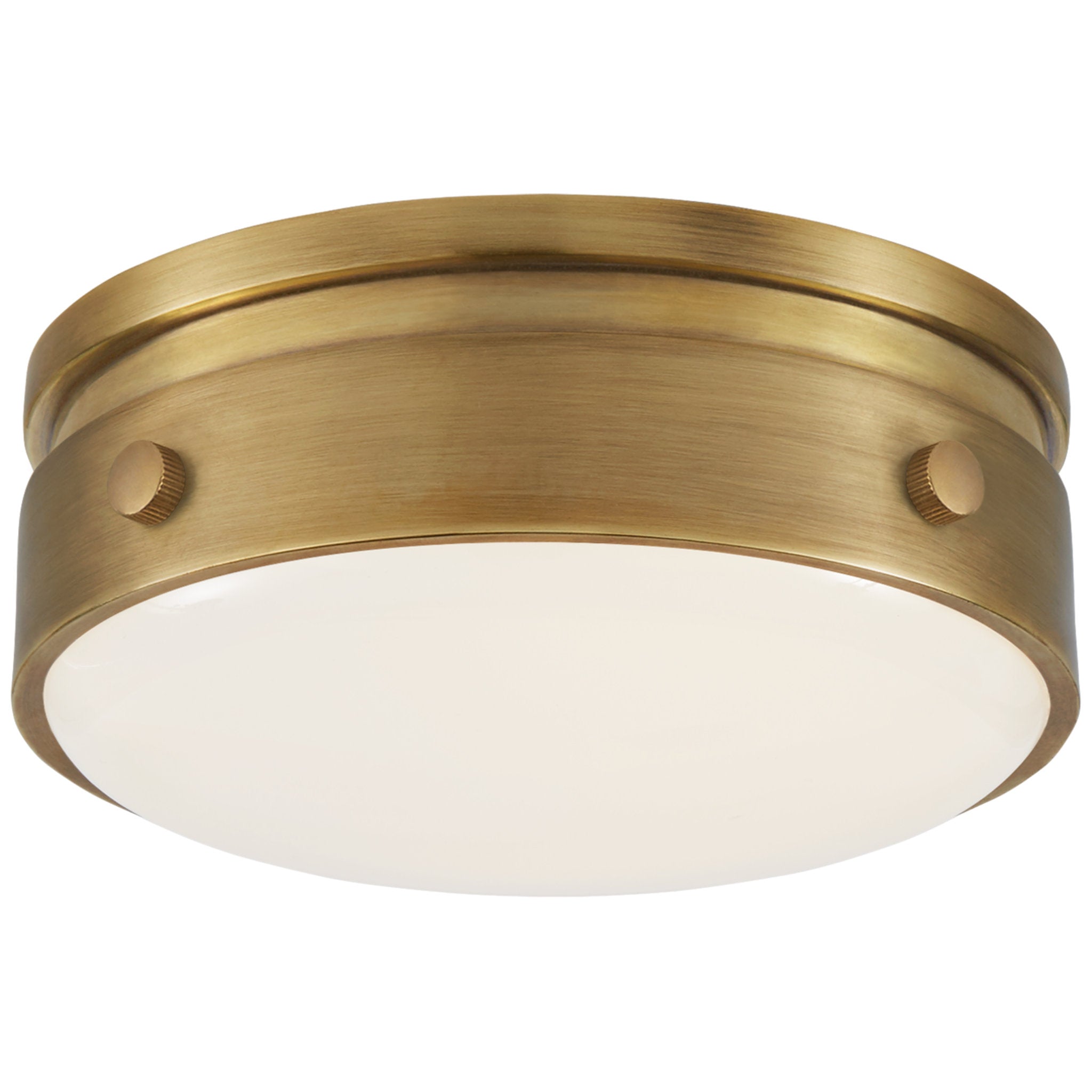 Thomas O'Brien Hicks 5.5" Solitaire Flush Mount in Hand-Rubbed Antique Brass with White Glass Ceiling Light W5.5" x H2.5"