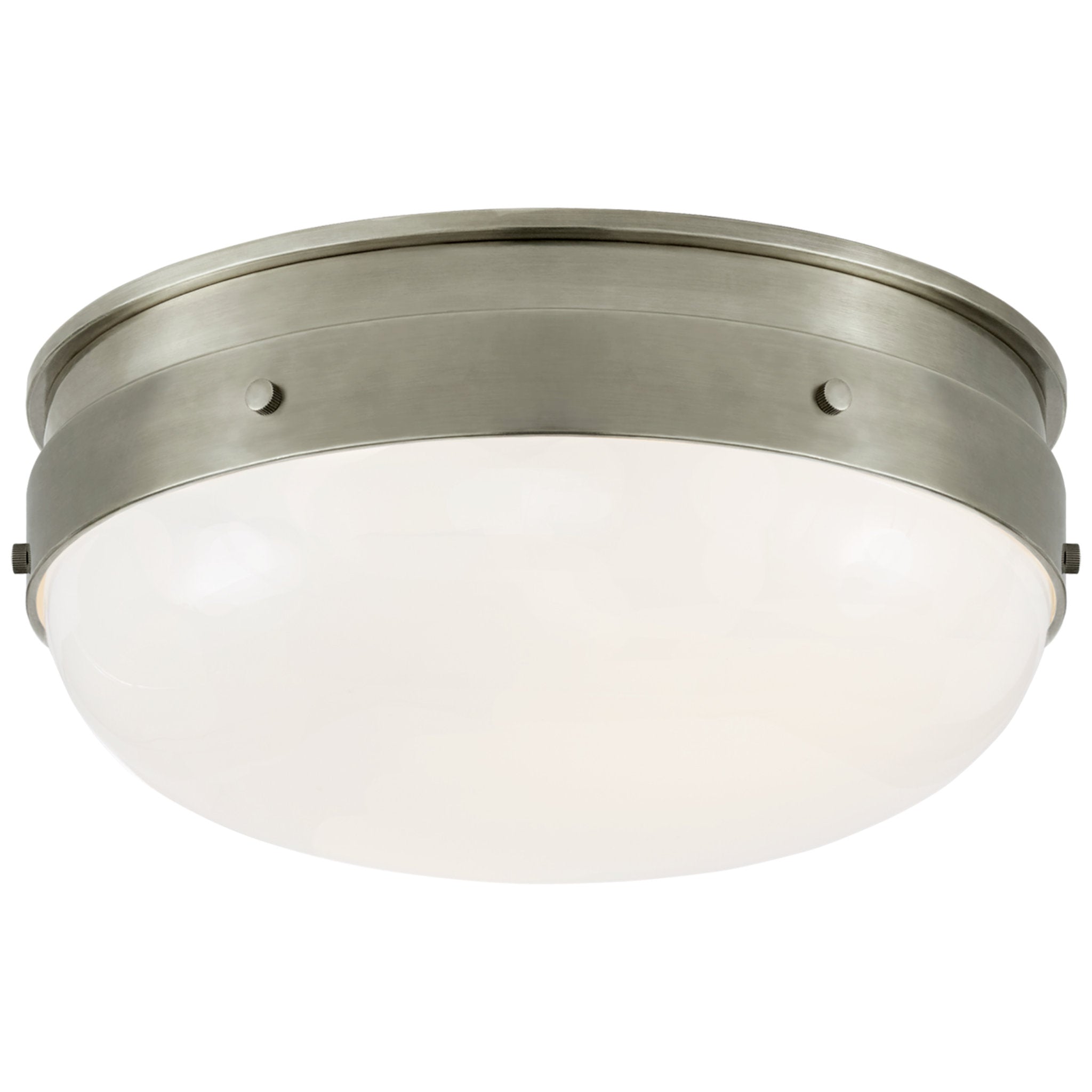 Thomas O'Brien Hicks Small Flush Mount in Antique Nickel with White Glass Ceiling Light W13" x H5.5"