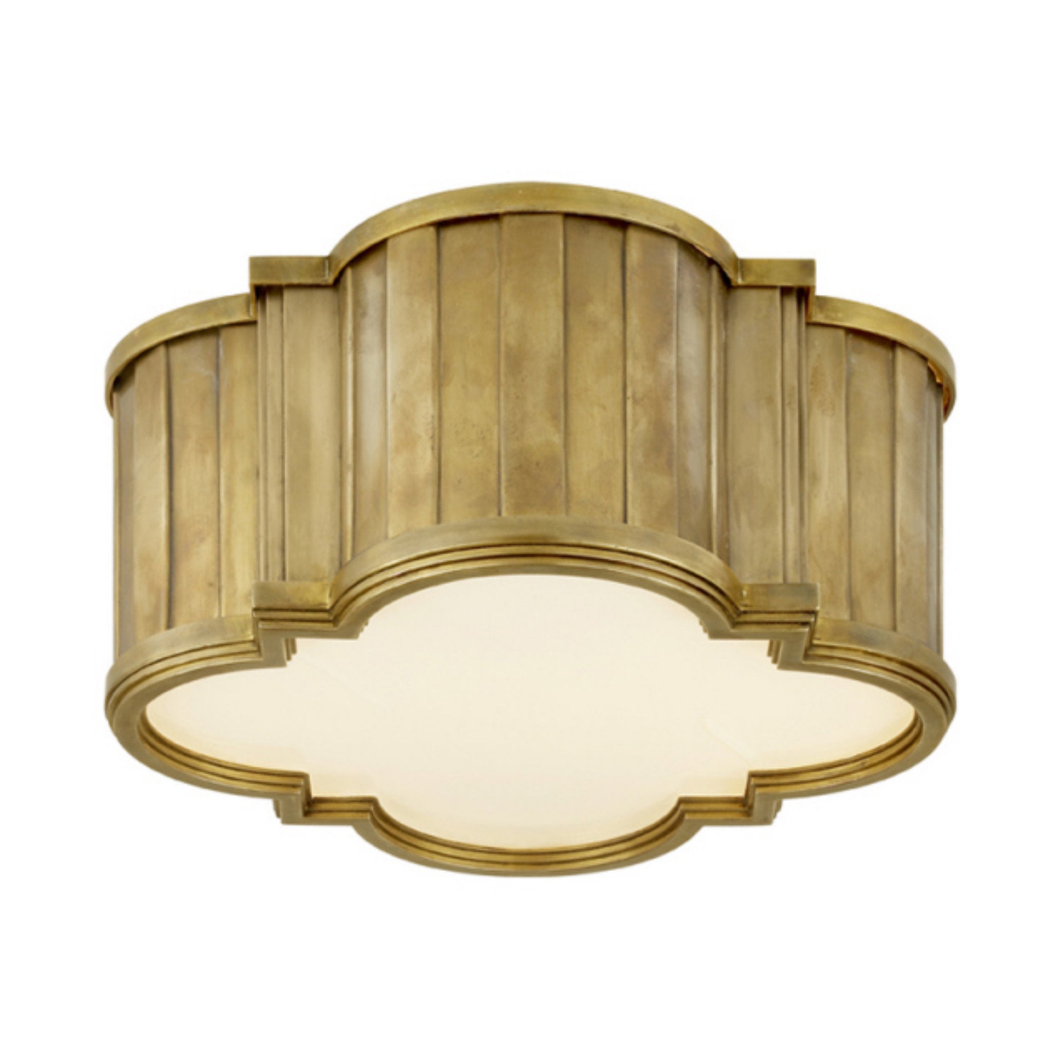 Thomas O'Brien Tilden Small Flush Mount in Hand-Rubbed Antique Brass with White Glass Ceiling Light W11.25" x H5"