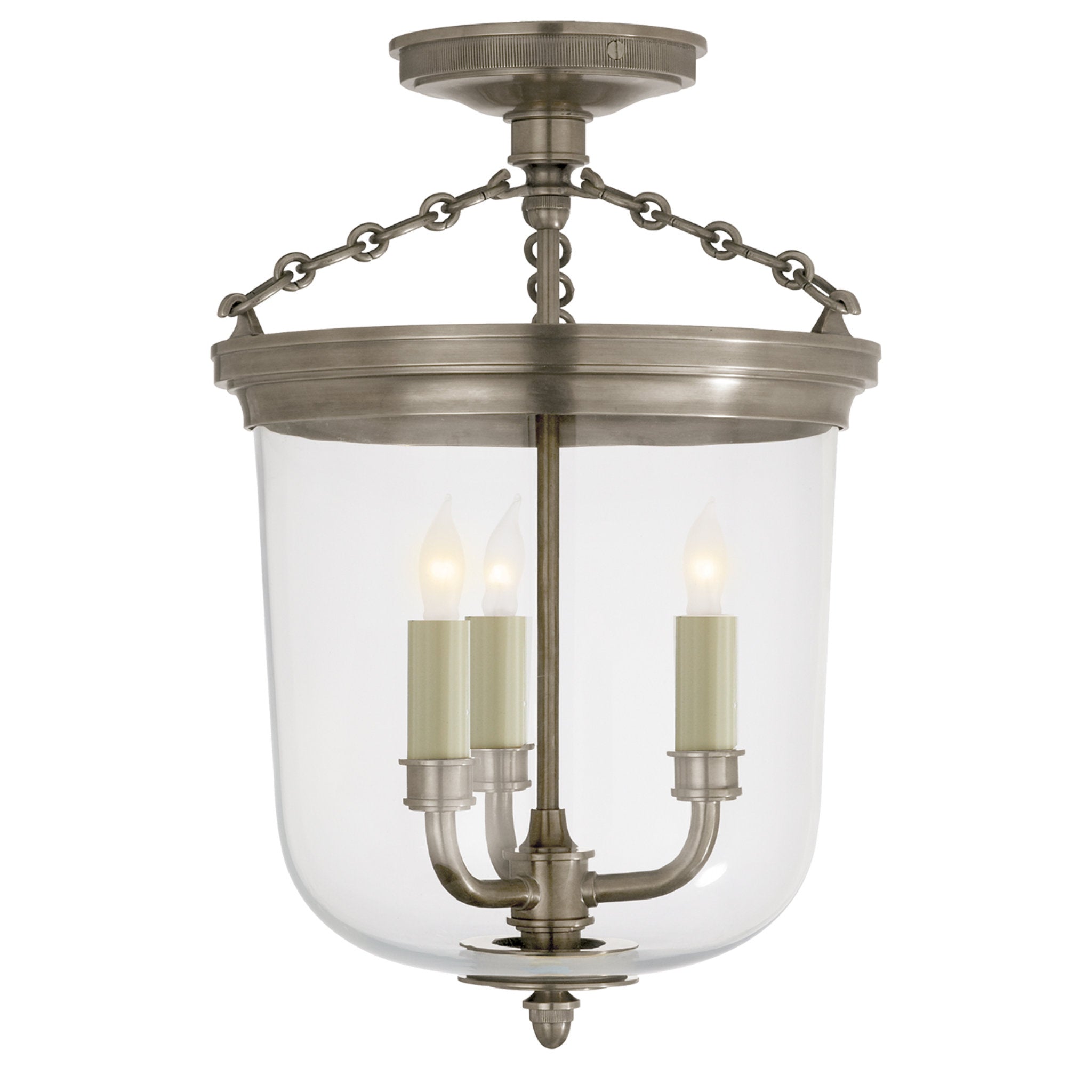 Thomas O'Brien Merchant Semi-Flush in Antique Nickel with Clear Glass Ceiling Light W11.25" x H16.5"