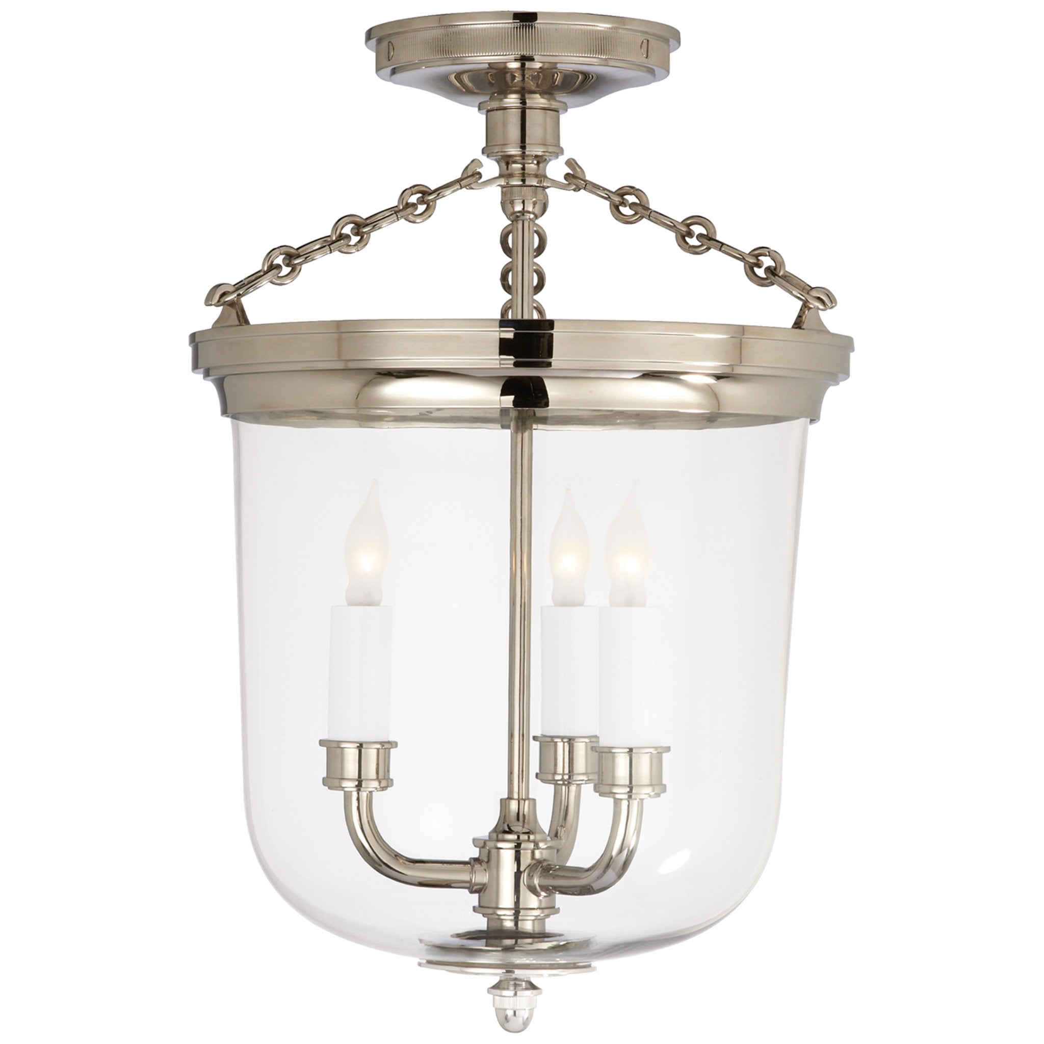 Thomas O'Brien Merchant Semi-Flush in Polished Nickel with Clear Glass Ceiling Light W11.25" x H16.5"