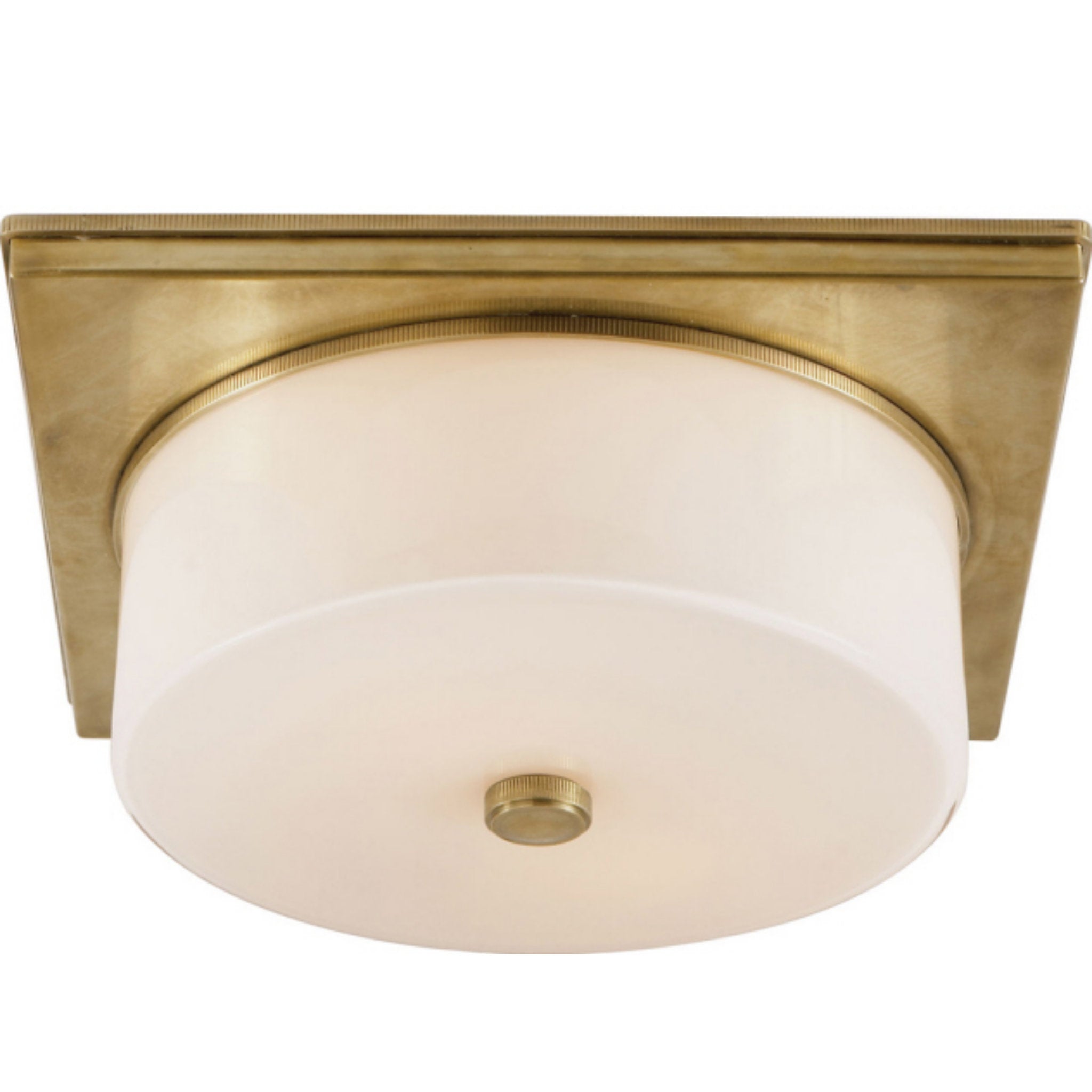 Thomas O'Brien Newhouse Circular Flush Mount in Hand-Rubbed Antique Brass with White Glass Ceiling Light W12.25" x H4.5"