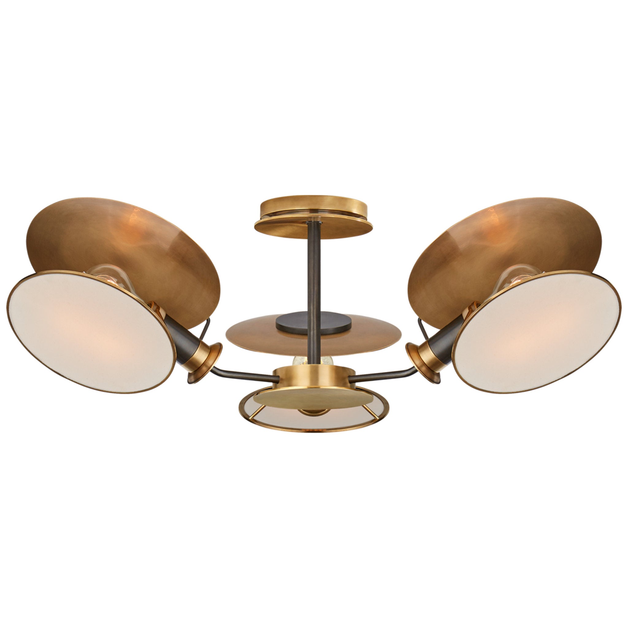 Thomas O'Brien Osiris Medium Reflector Semi-Flush Mount in Bronze and HAB with Linen Diffusers Ceiling Light W31.5" x H9.5"