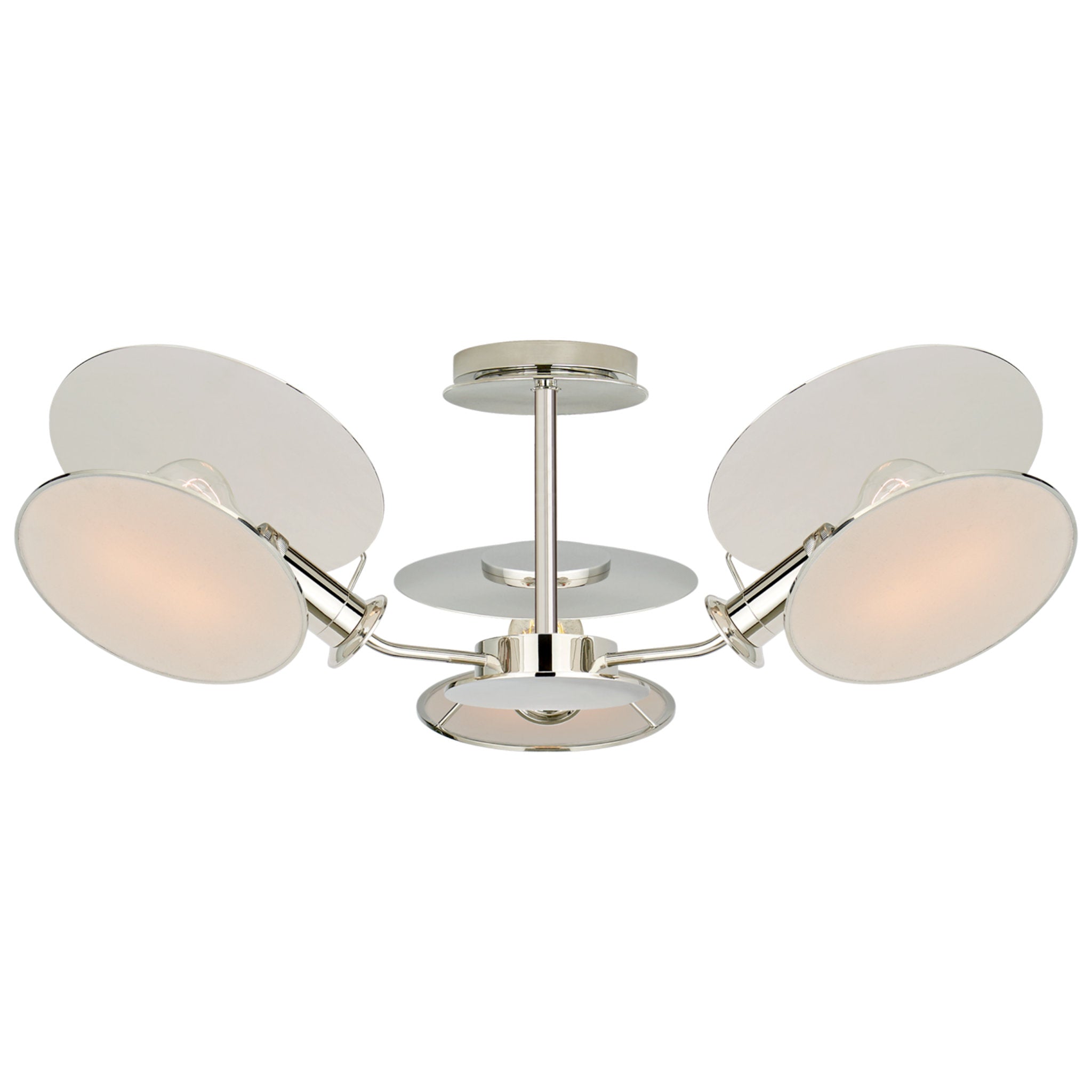 Thomas O'Brien Osiris Medium Reflector Semi-Flush Mount in Polished Nickel with Linen Diffusers Ceiling Light W31.5" x H9.5"