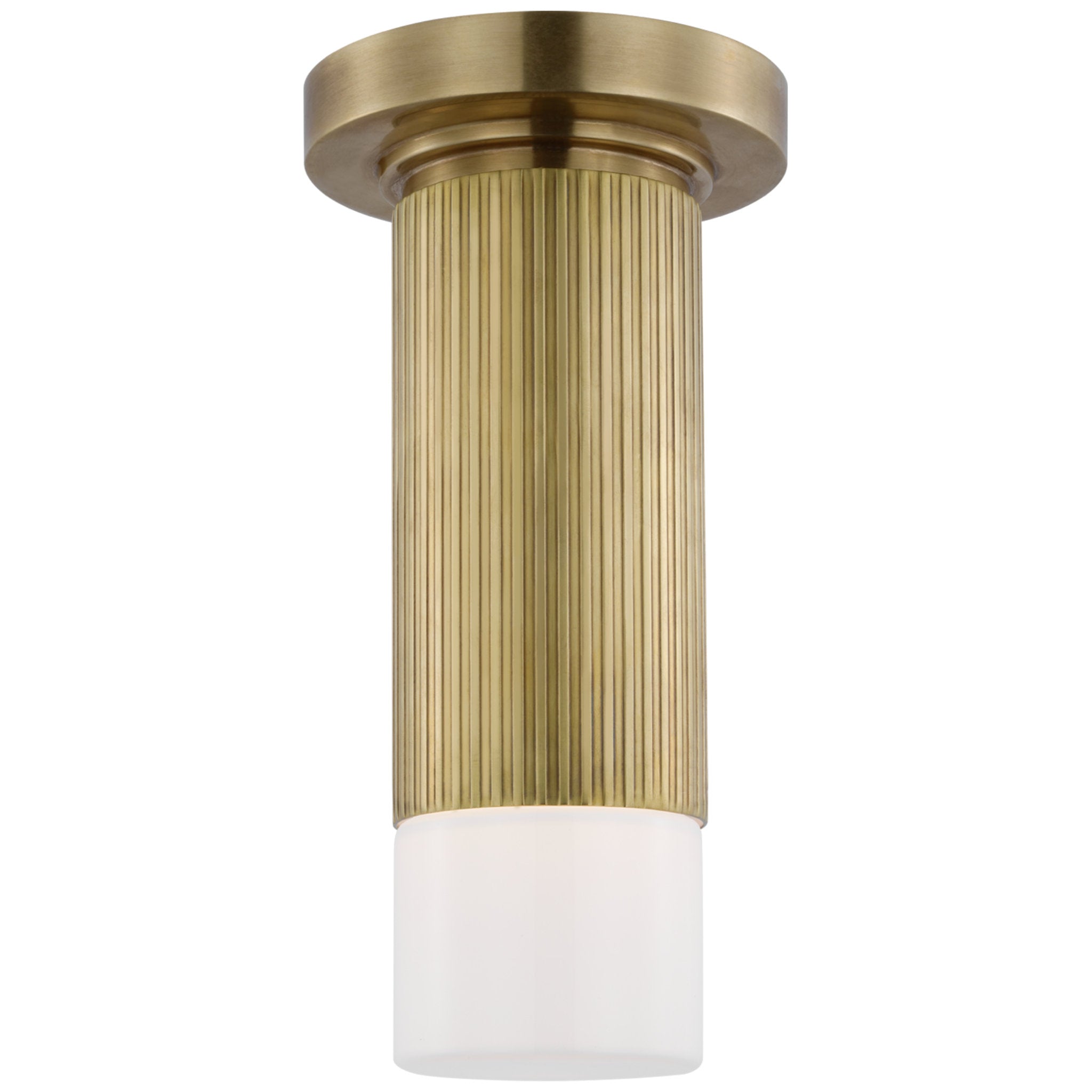 Thomas O'Brien Ace Mini Monopoint Flush Mount in Hand-Rubbed Antique Brass with White Glass Ceiling Light W3.25" x H10.75"