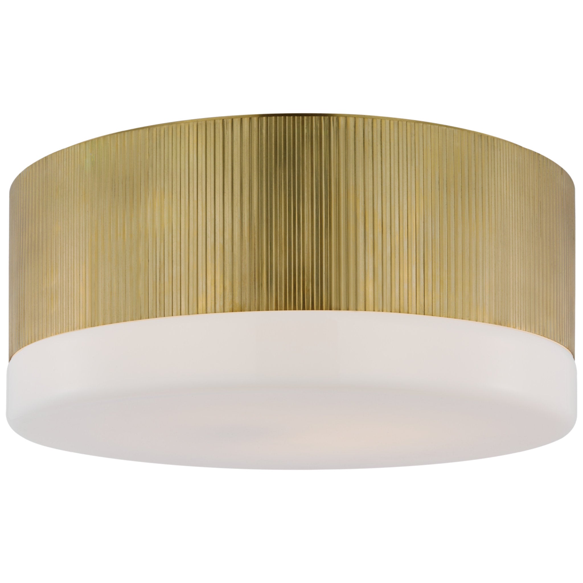 Thomas O'Brien Ace 17" Flush Mount in Hand-Rubbed Antique Brass with White Glass Ceiling Light W17" x H7.75"