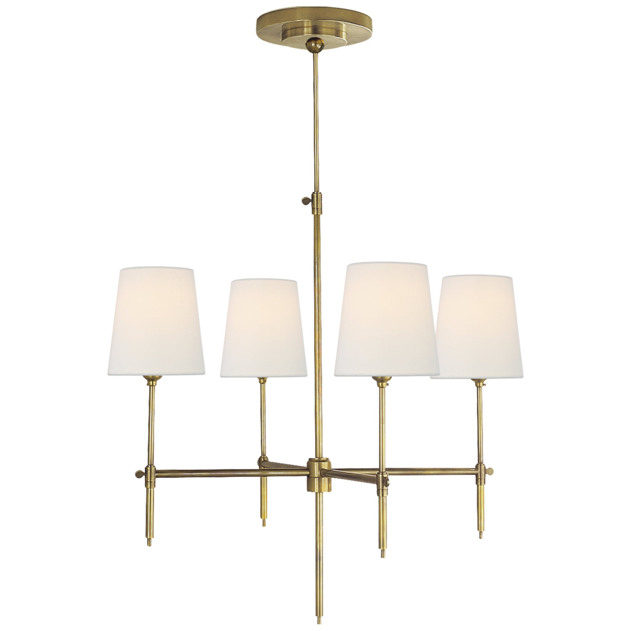 Thomas O'Brien Bryant Small Chandelier in Hand-Rubbed Antique Brass with Linen Shades Ceiling Light W26"