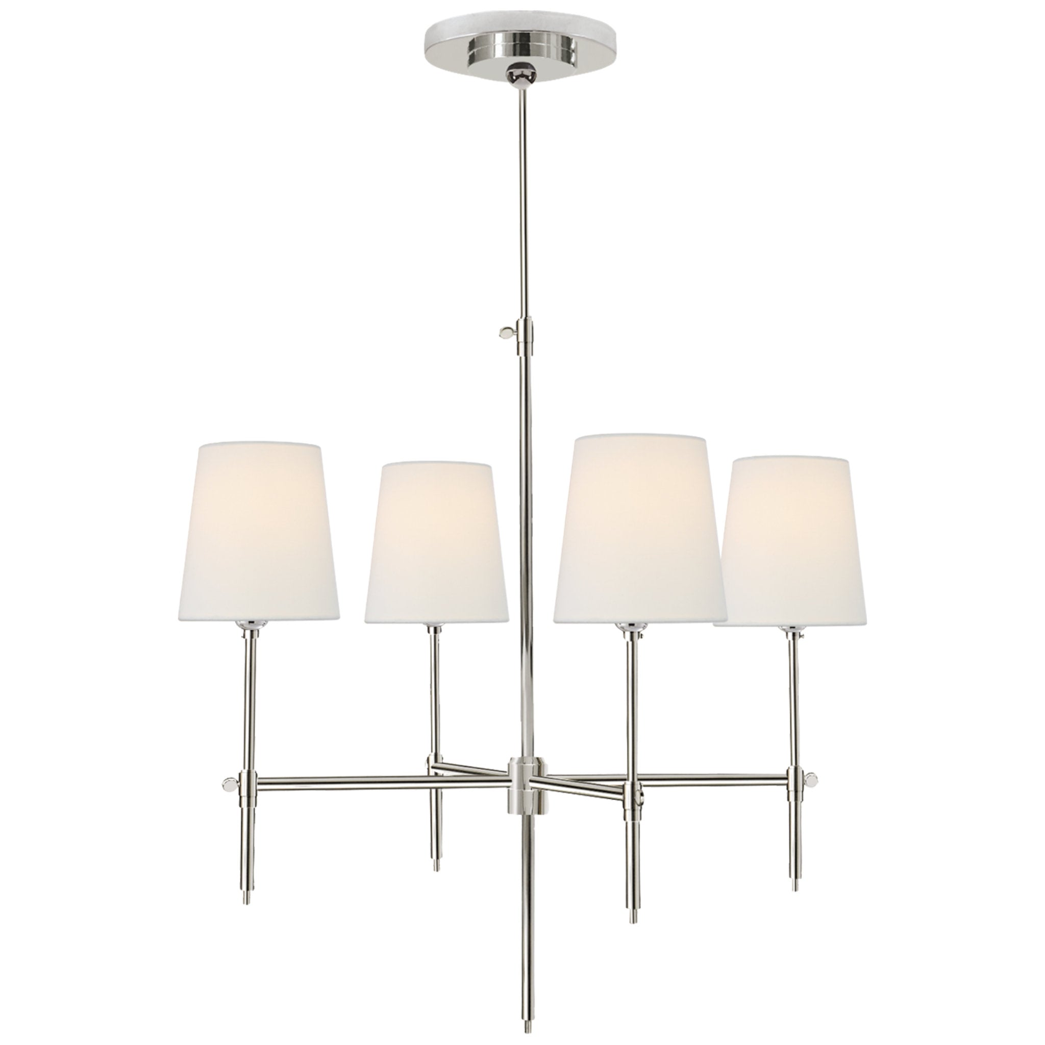 Thomas O'Brien Bryant Small Chandelier in Polished Nickel with Linen Shades Ceiling Light W26"