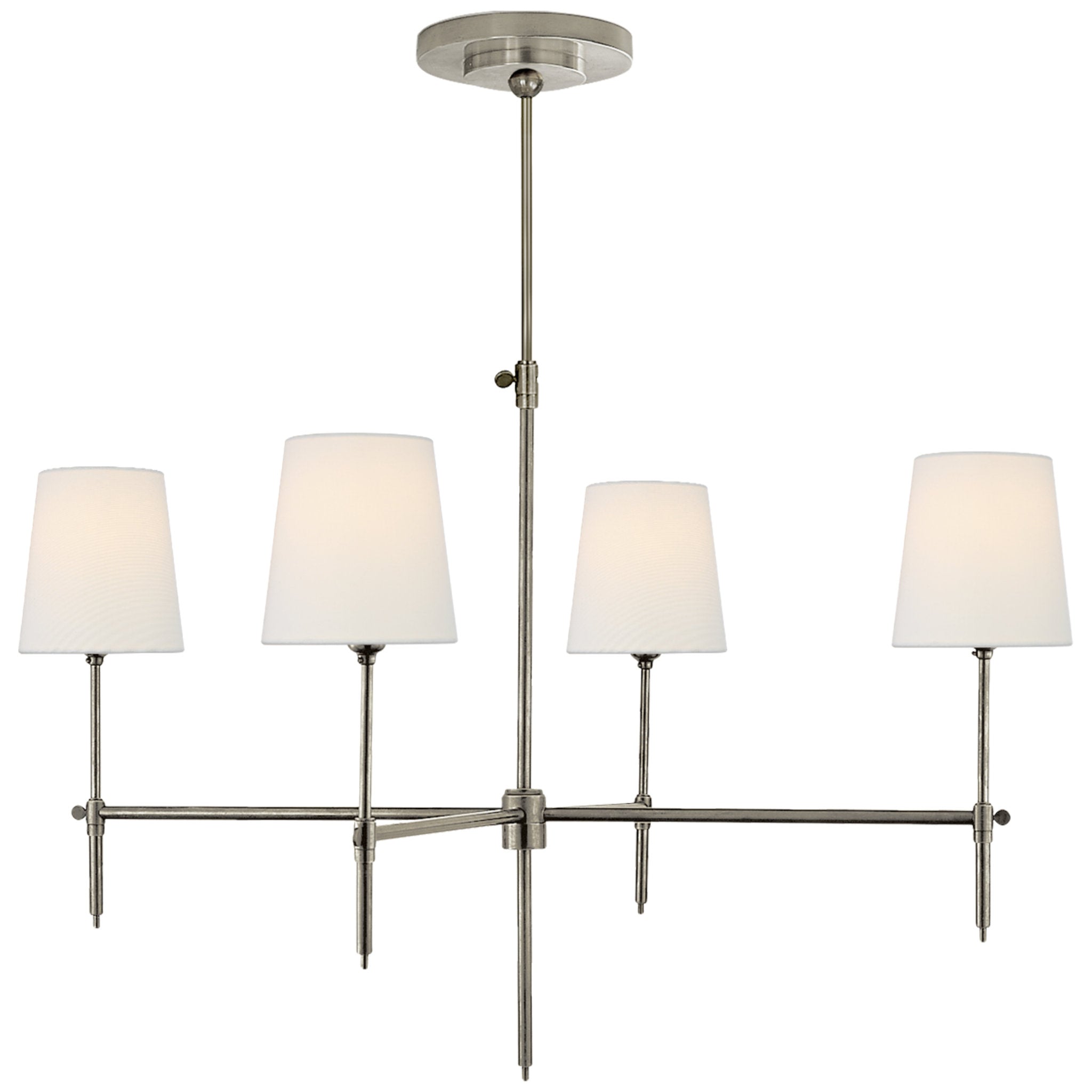 Thomas O'Brien Bryant Large Chandelier in Antique Nickel with Linen Shades Ceiling Light W36"