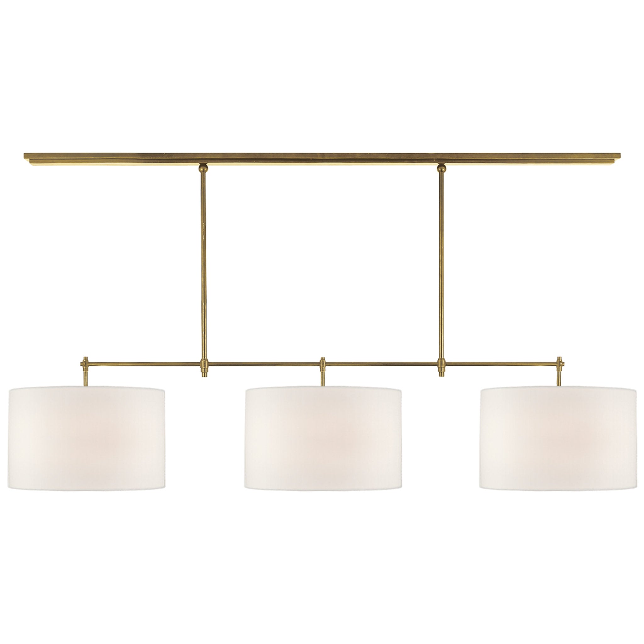 Thomas O'Brien Bryant Large Billiard in Hand-Rubbed Antique Brass with Linen Shades Ceiling Light W64.5"
