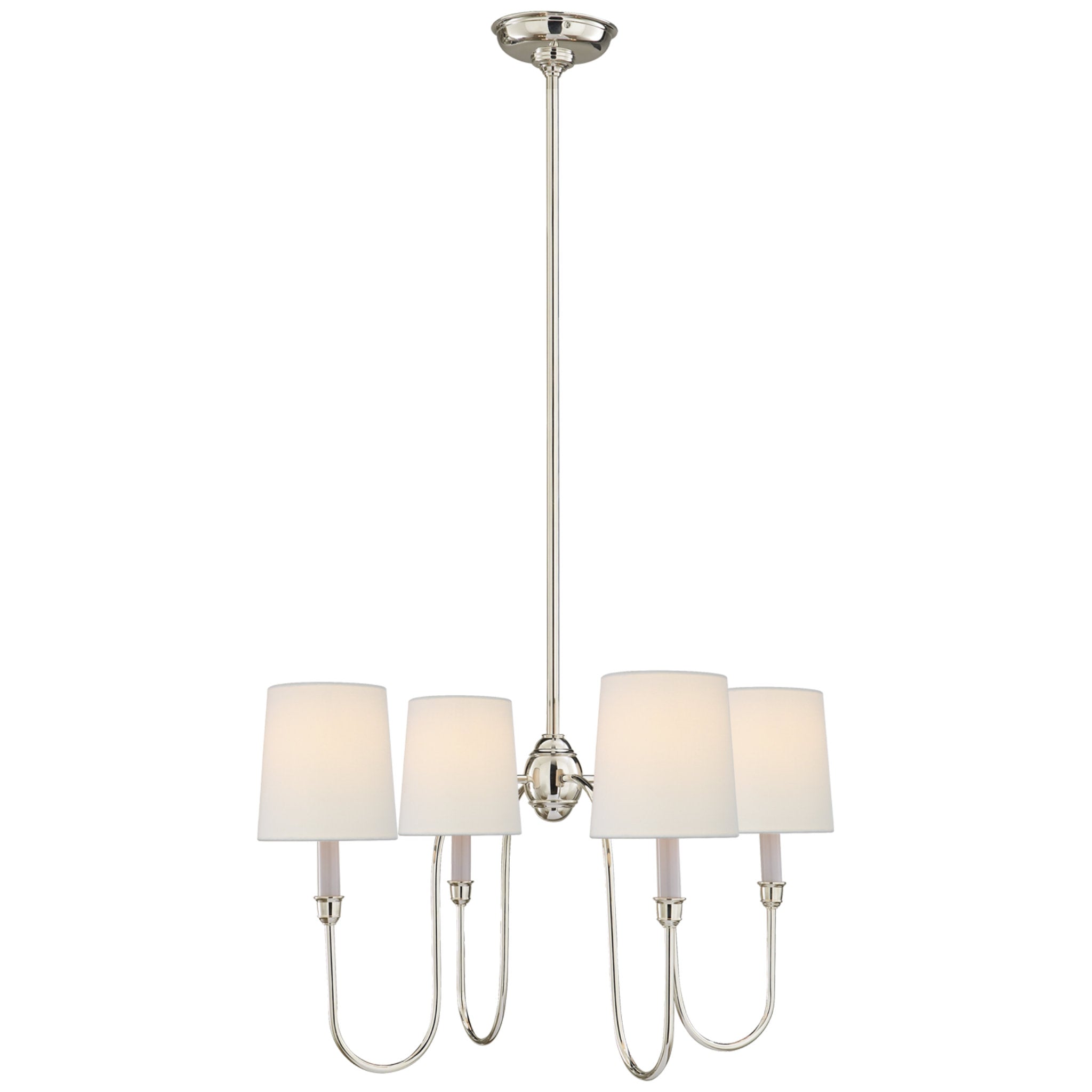Thomas O'Brien Vendome Small Chandelier in Polished Nickel with Linen Shades Ceiling Light W24.5"