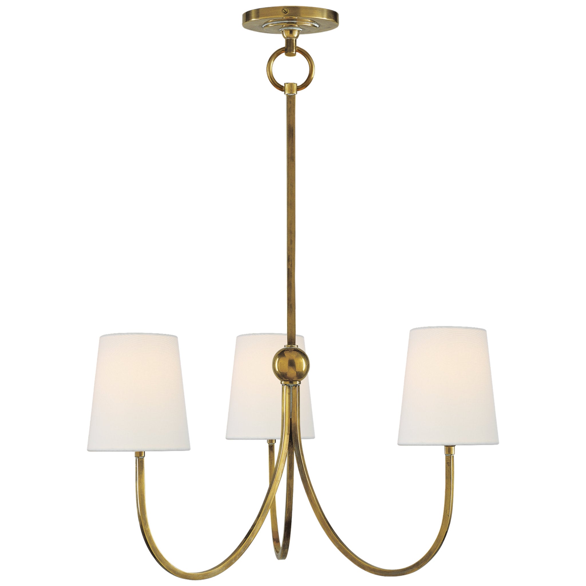 Thomas O'Brien Reed Small Chandelier in Hand-Rubbed Antique Brass with