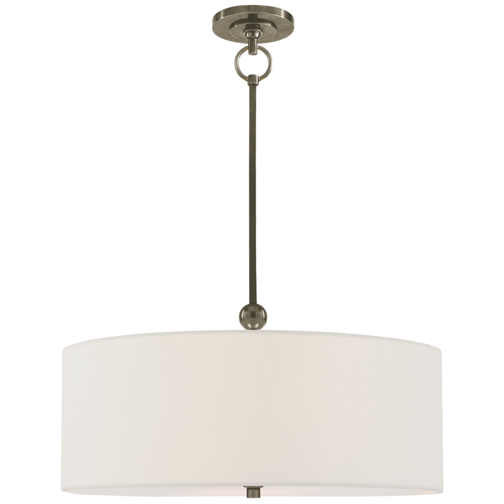 Thomas O'Brien Reed Hanging Shade in Antique Nickel with Linen Shade Ceiling Light W22"