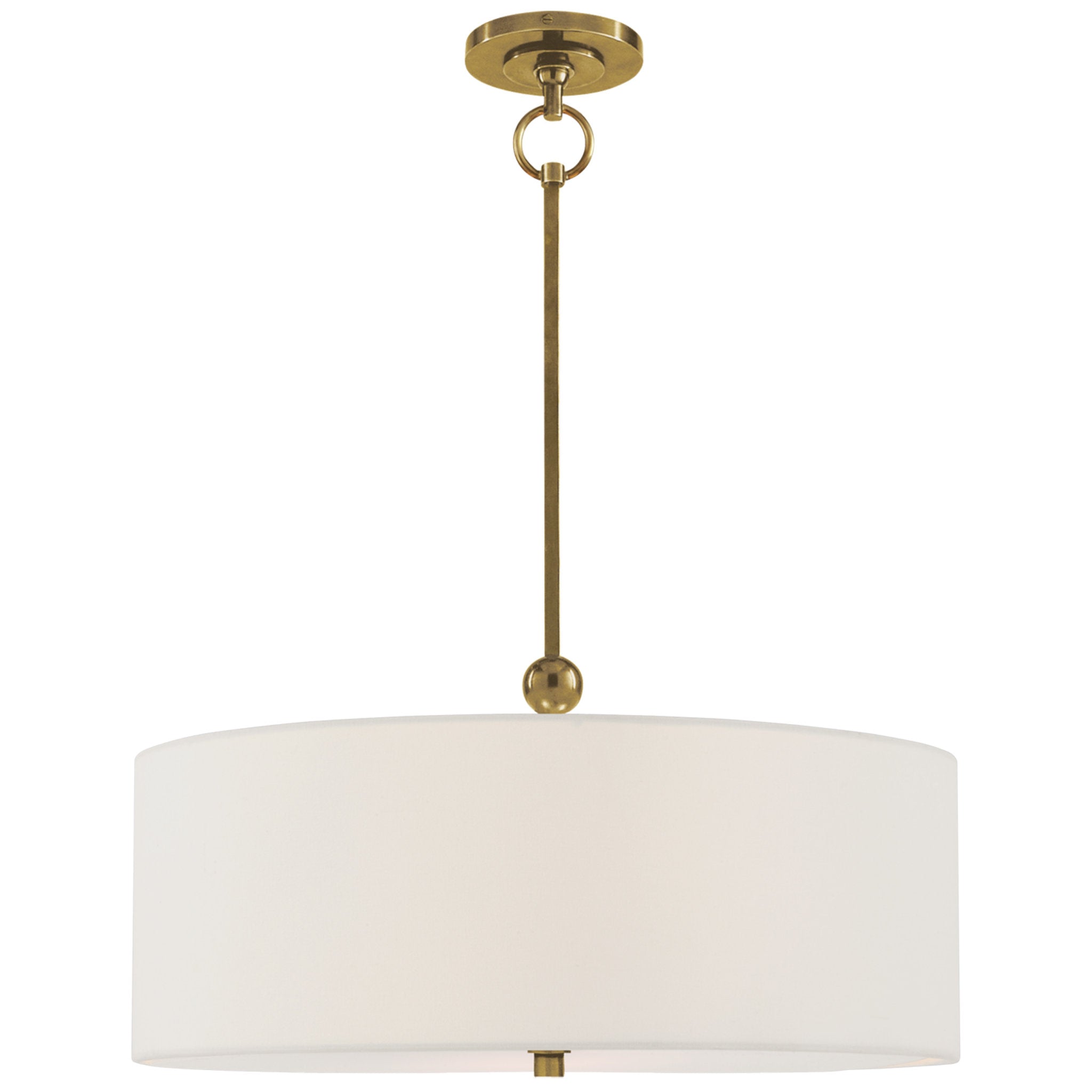 Thomas O'Brien Reed Hanging Shade in Hand-Rubbed Antique Brass with Linen Shade Ceiling Light W22"