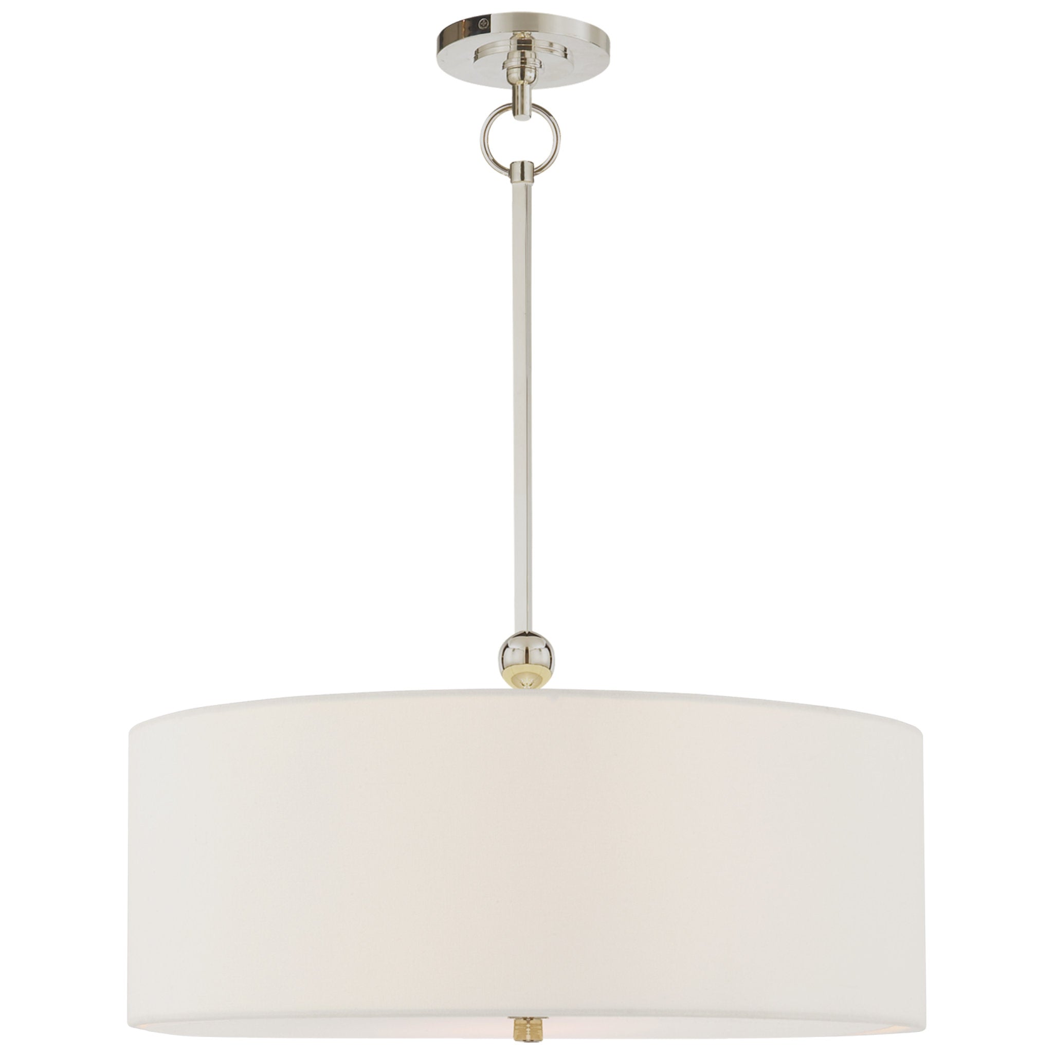 Thomas O'Brien Reed Hanging Shade in Polished Nickel with Linen Shade Ceiling Light W22"
