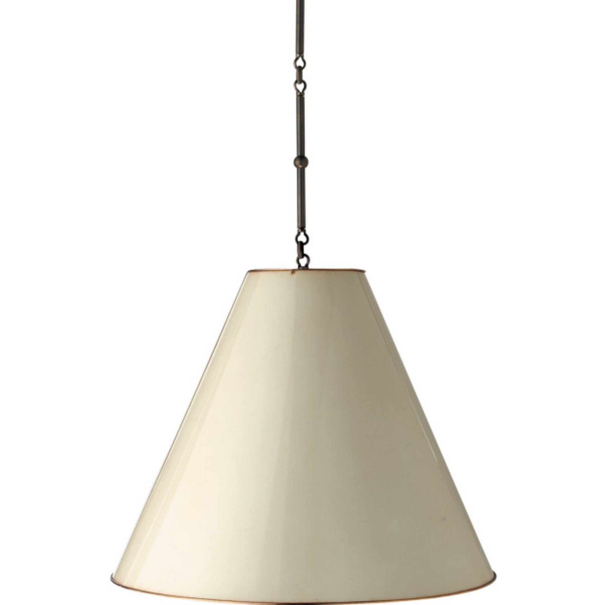 Thomas O'Brien Goodman Large Hanging Lamp in Bronze with Antique White Shade Ceiling Light W24"