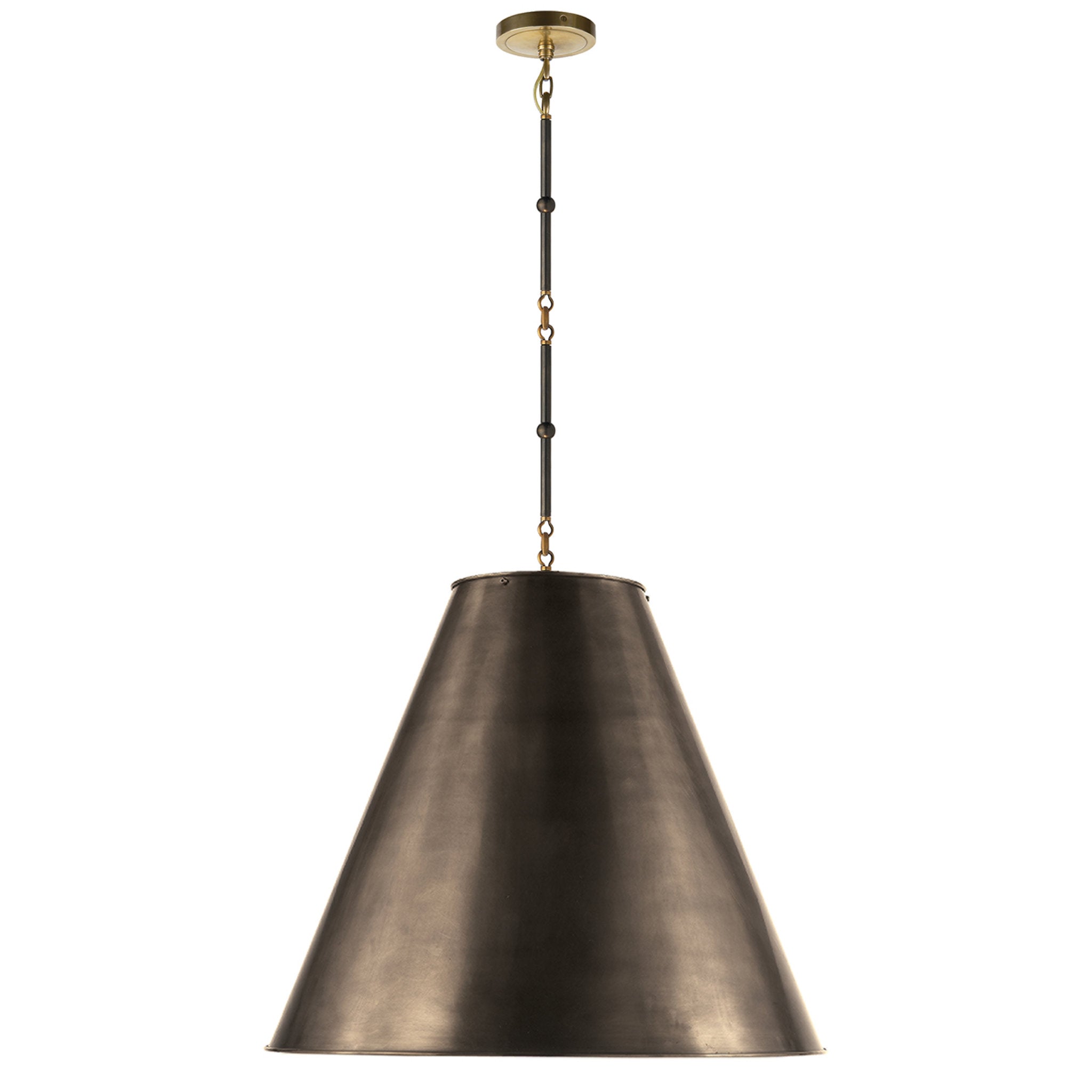 Thomas O'Brien Goodman Large Hanging Lamp in Bronze and Hand-Rubbed Antique Brass with Bronze Shade Ceiling Light W24"