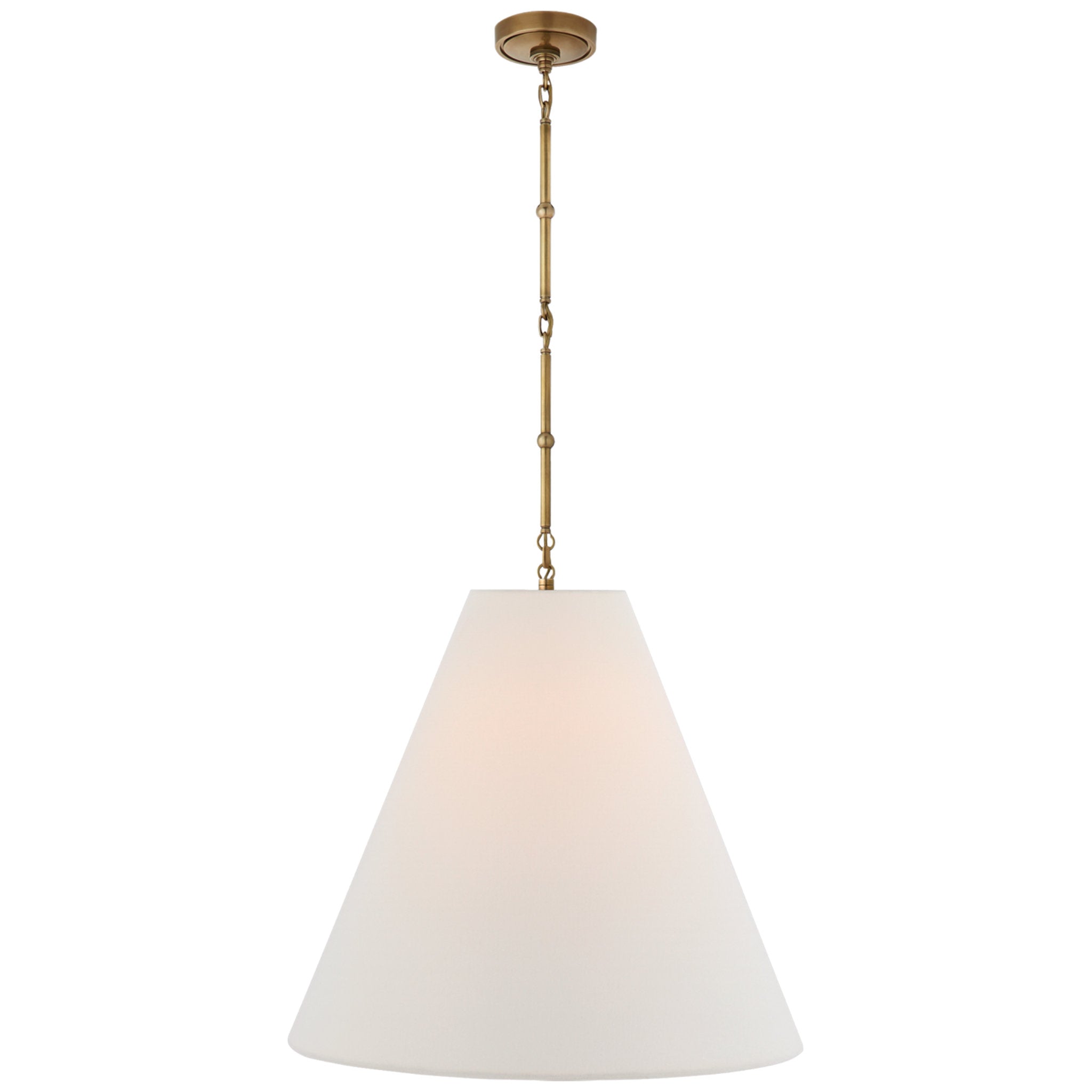 Thomas O'Brien Goodman Large Hanging Lamp in Hand-Rubbed Antique Brass with Linen Shade Ceiling Light W24"