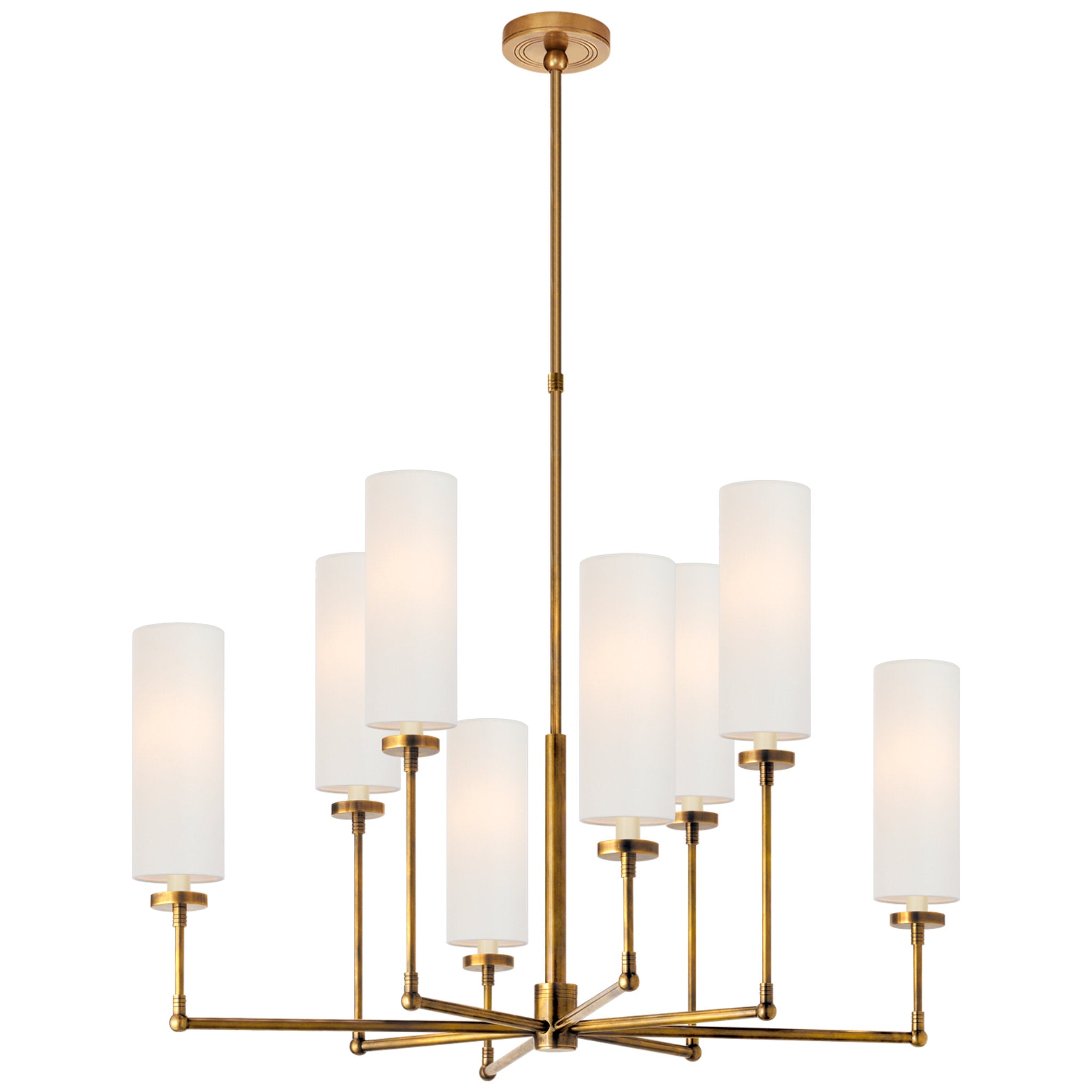 Thomas O'Brien Ziyi Large Chandelier in Hand-Rubbed Antique Brass with Linen Shades Ceiling Light W33.5"