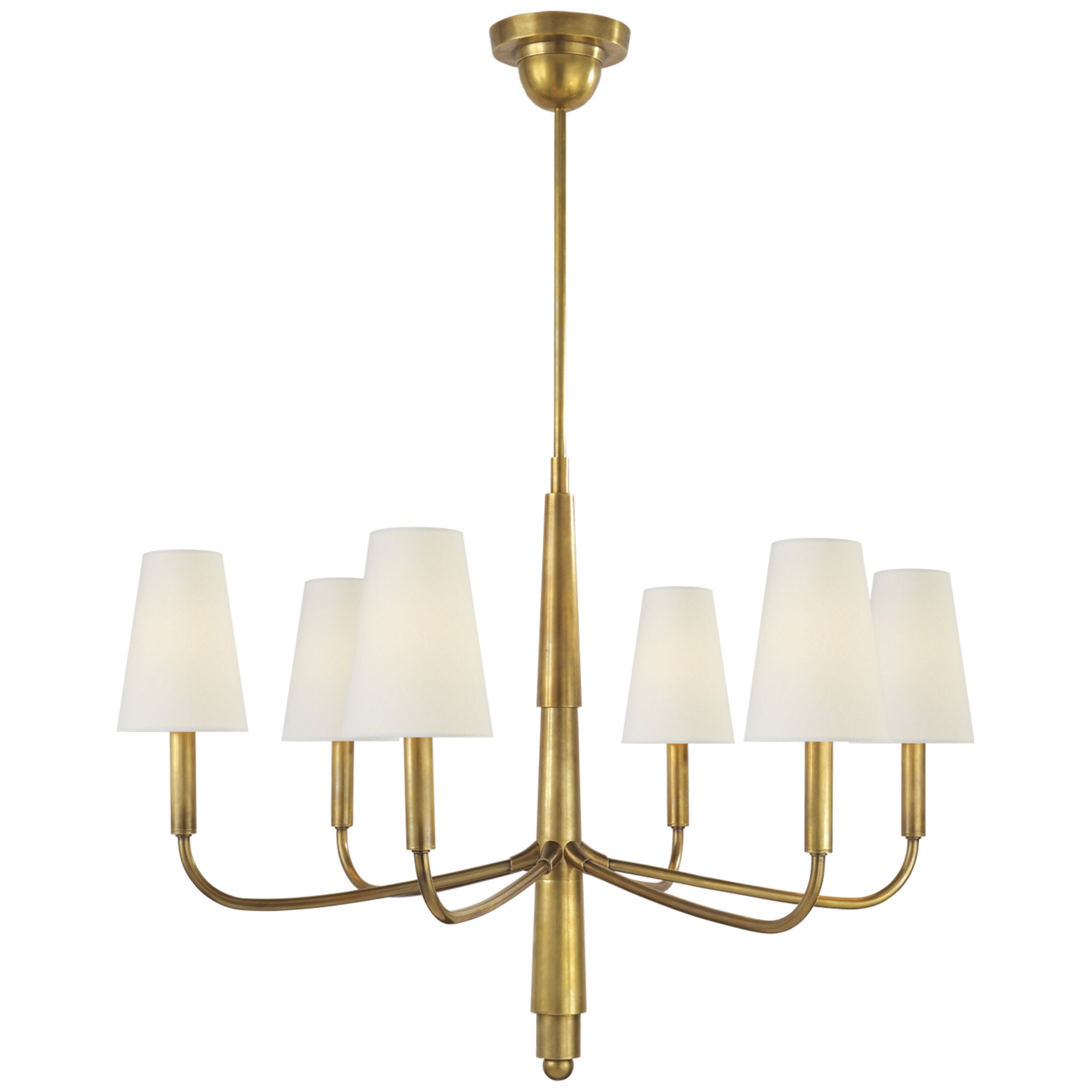 Thomas O'Brien Farlane Small Chandelier in Hand-Rubbed Antique Brass with Linen Shades Ceiling Light W33"