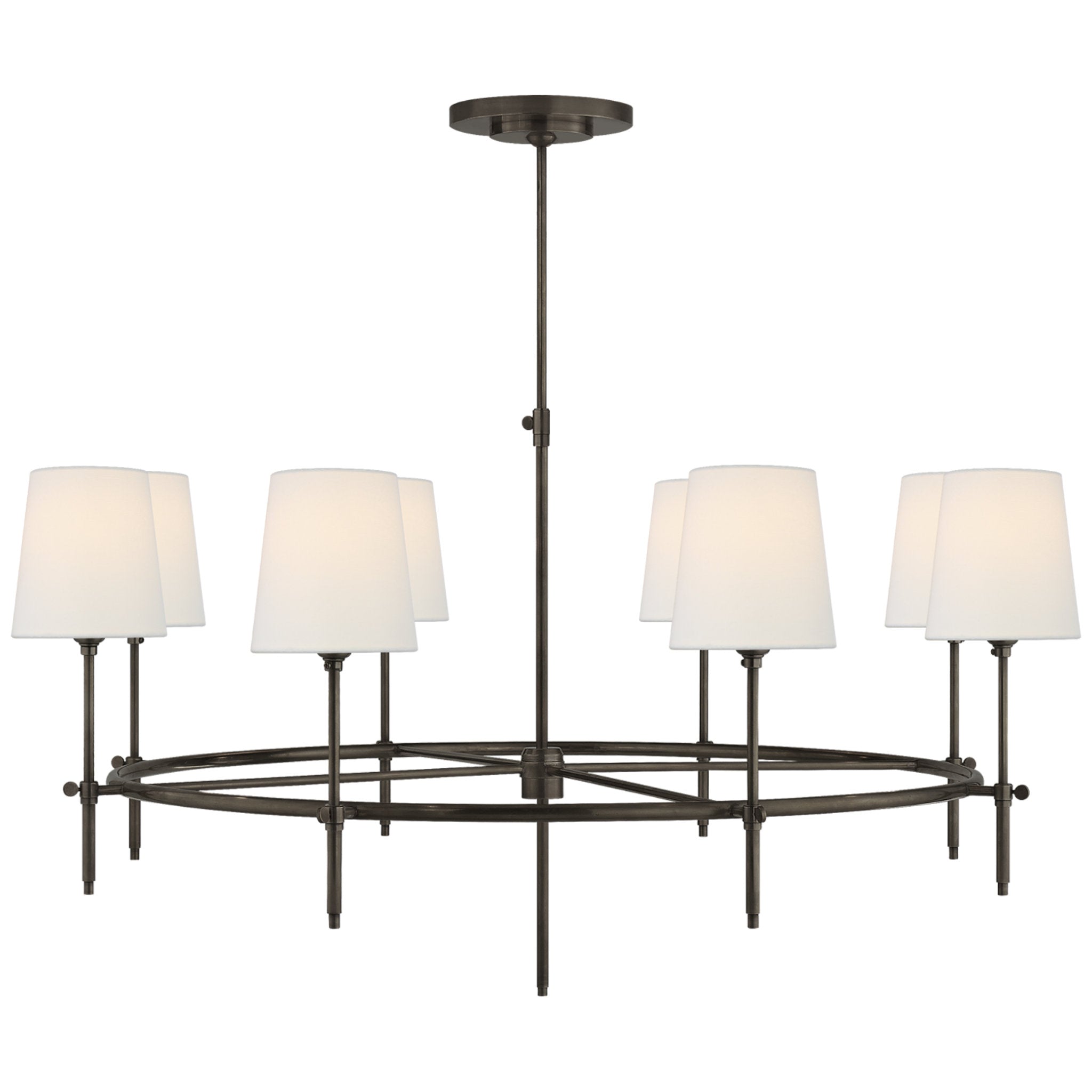 Thomas O'Brien Bryant Large Ring Chandelier in Bronze with Linen Shades Ceiling Light W41"