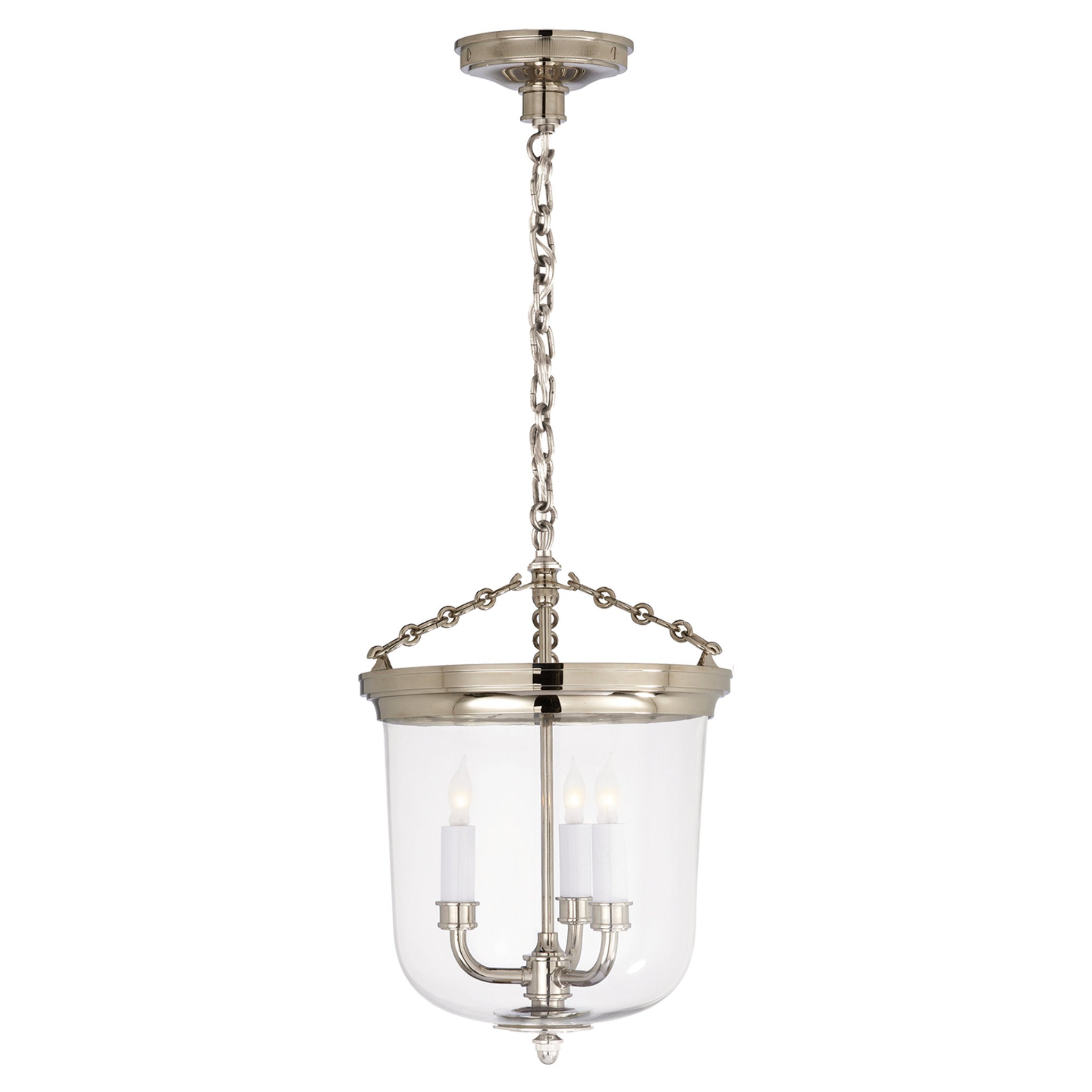 Thomas O'Brien Merchant Lantern in Polished Nickel with Clear Glass Ceiling Light W11.75" x H18"